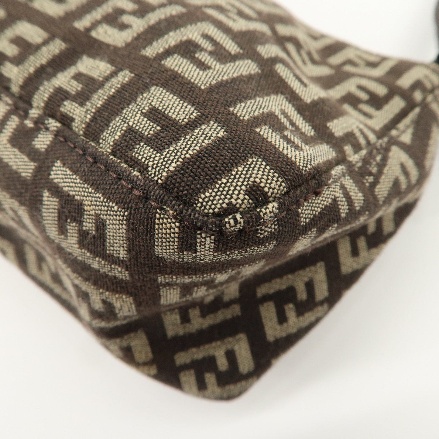 FENDI Zucchino Canvas Leather Shoulder Bag Dark Brown 8BR249  d