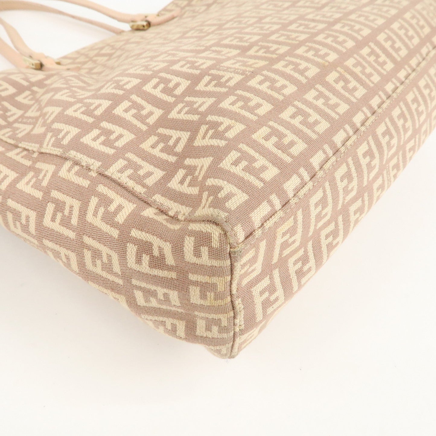 FENDI Zucchino Canvas Leather Tote Bag Pink Beige 8BH133  d