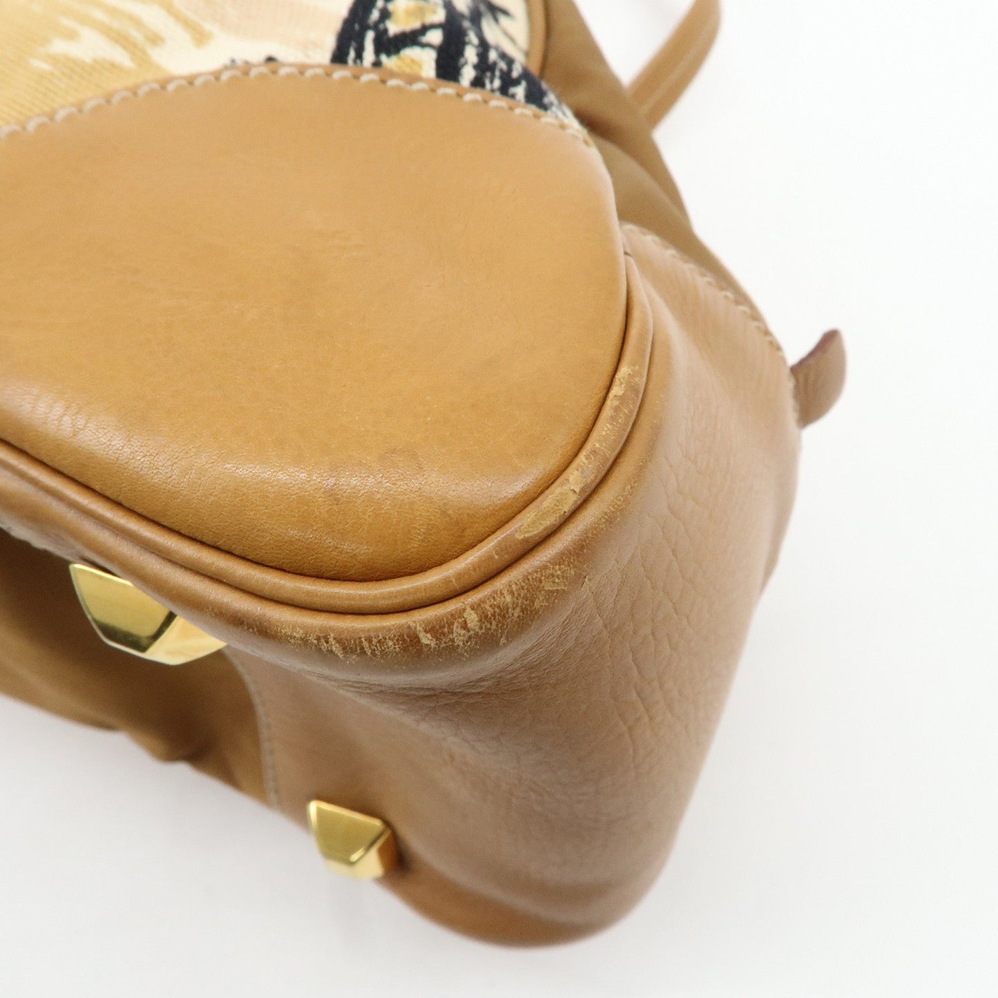 PRADA Logo Canvas Leather Nylon Shoulder Bag Boston Bag Brown  d