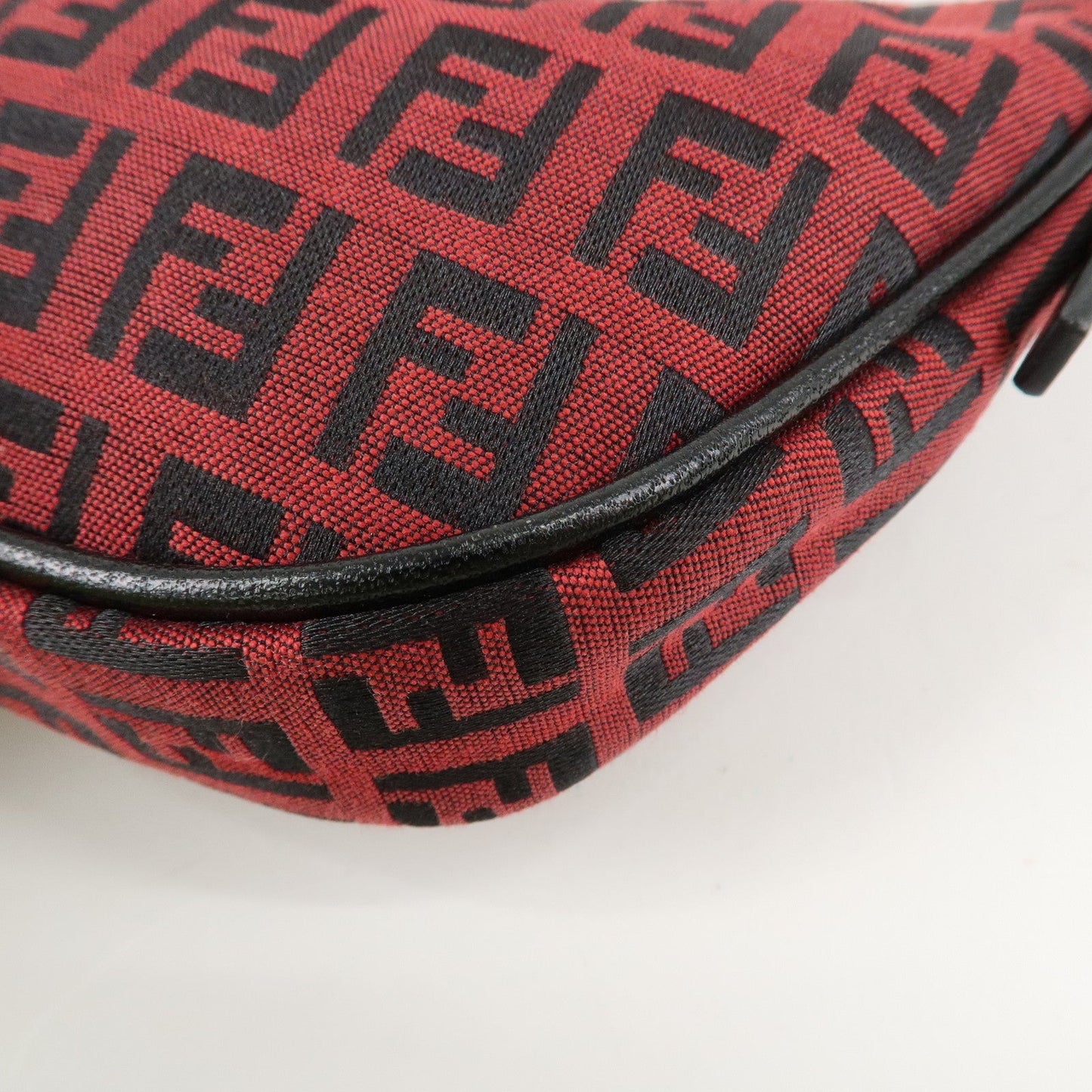 FENDI Zucchino Canvas Leather Accessory Pouch Hand Bag Black Red  d