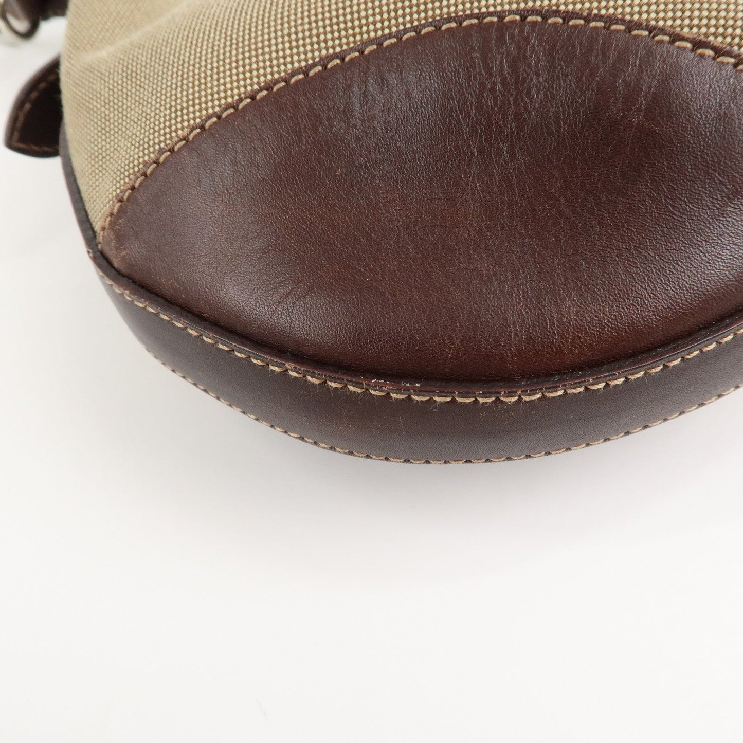 PRADA Logo Jacquard Leather Shoulder Bag Beige Brown  d