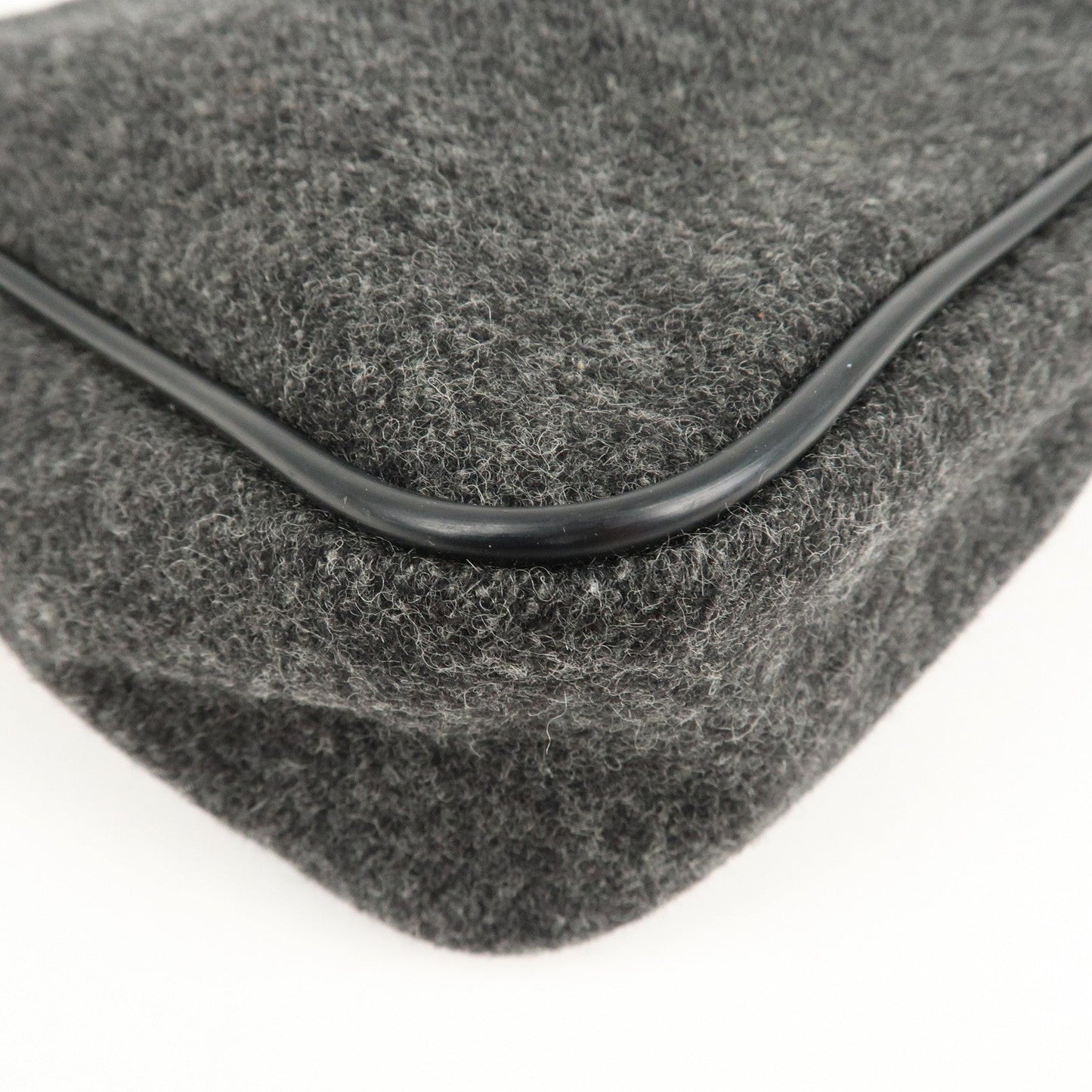 PRADA Felt Leather Shoulder Bag Hand Bag Gray Black  d