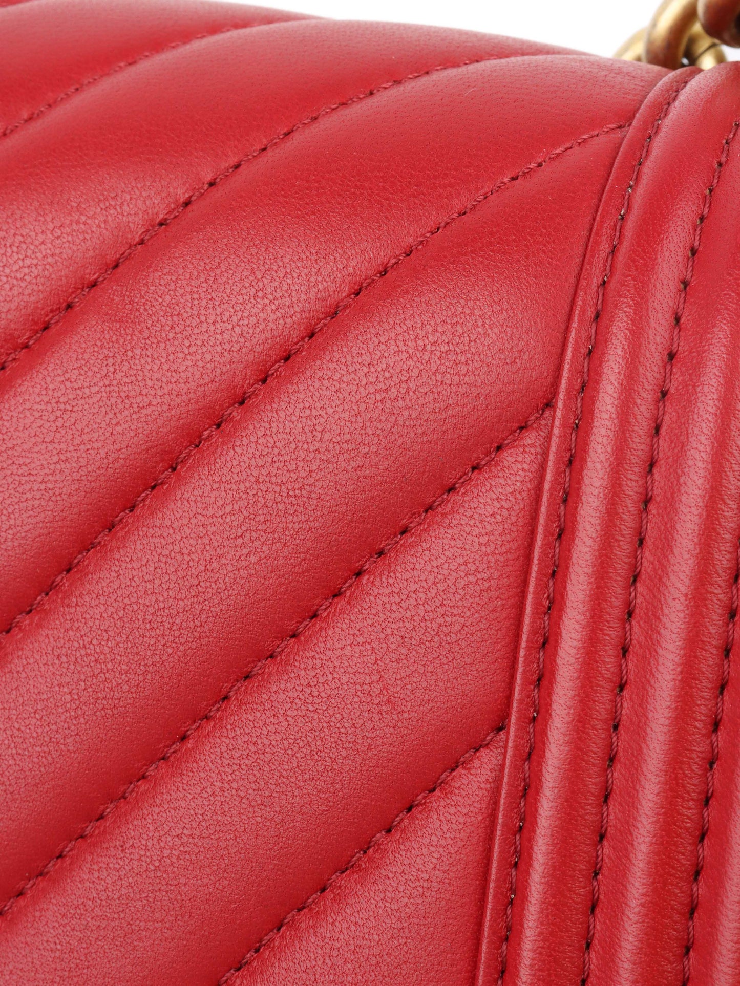 Chanel Medium Red Chevron Boy Bag in Lambskin GHW