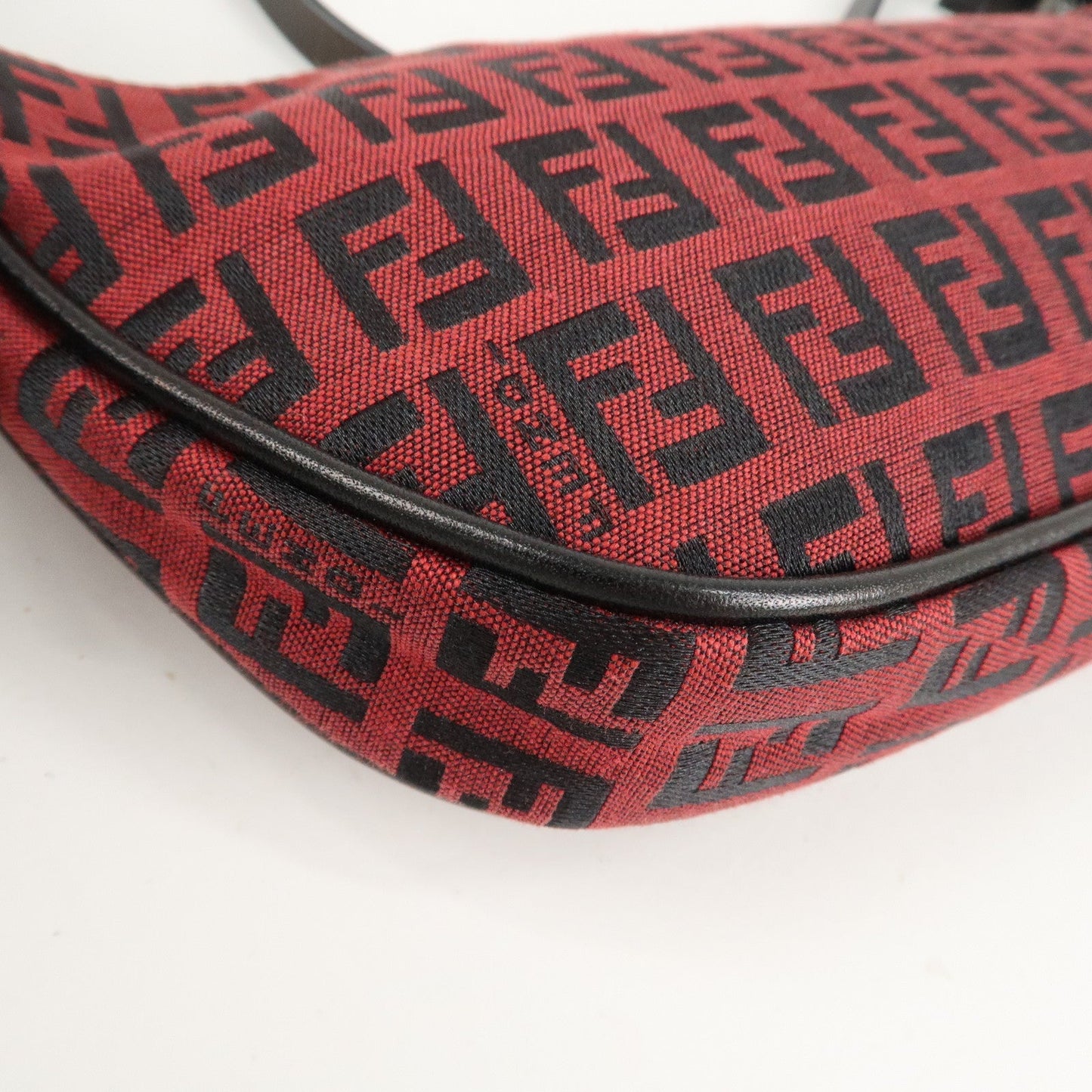FENDI Zucchino Canvas Leather Accessory Pouch Hand Bag Black Red  d