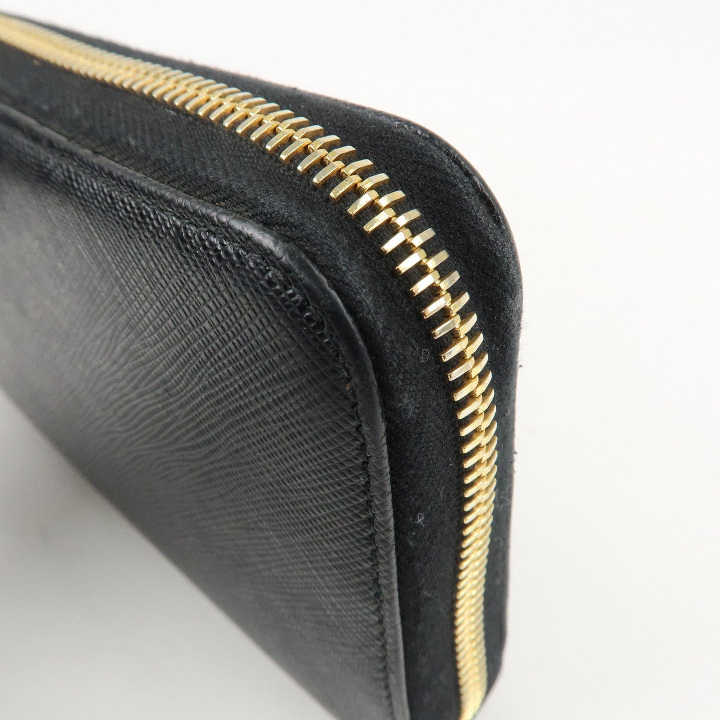 PRADA Saffiano Leather Round Zipper Long Wallet Black 1M0506  d
