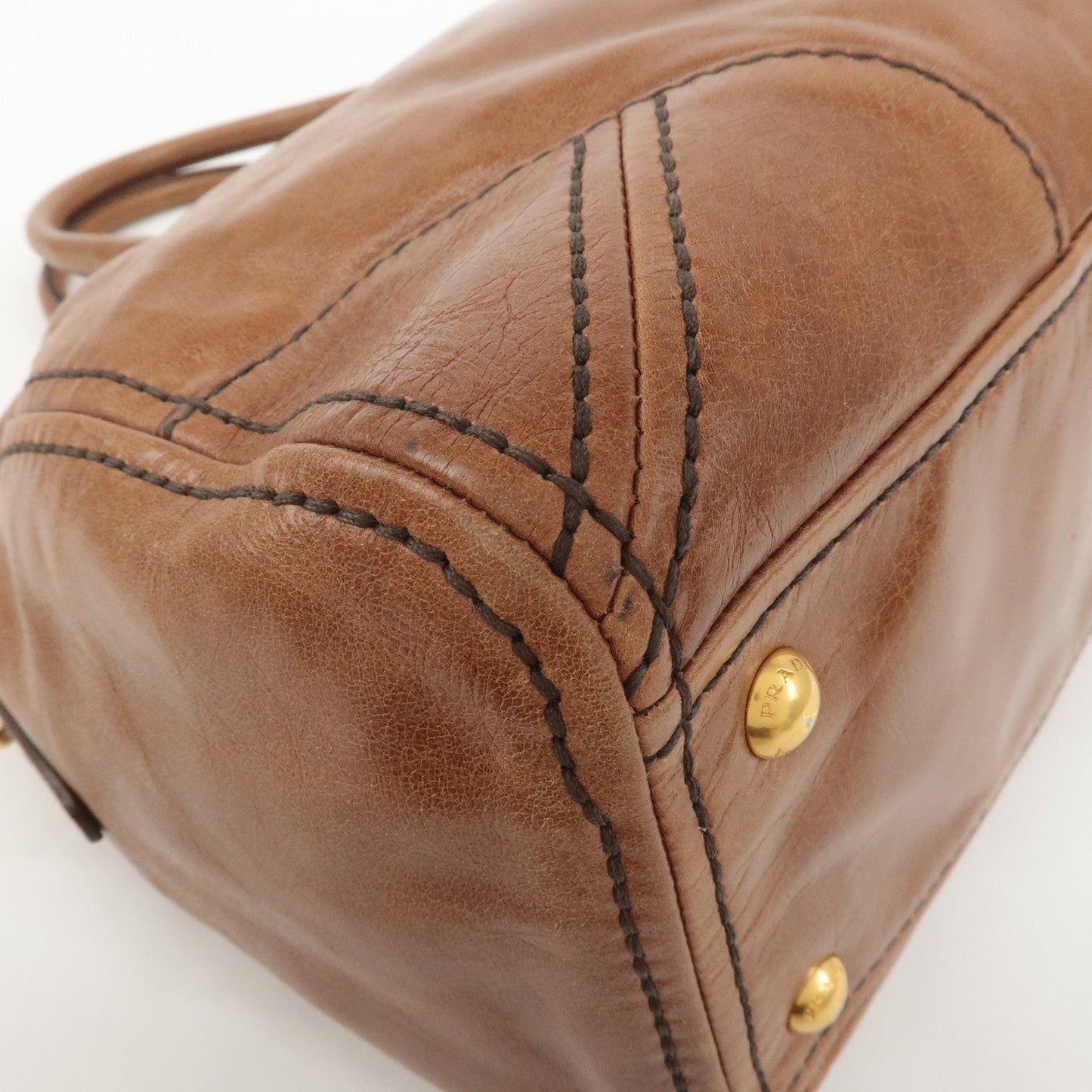 PRADA Logo Leather 2way Hand Bag Shoulder Bag Brown BL0727  d