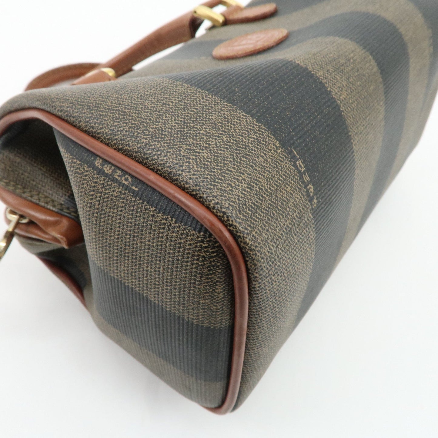 FENDI Pequin PVC Leather Hand Bag Brown Black 259021  d
