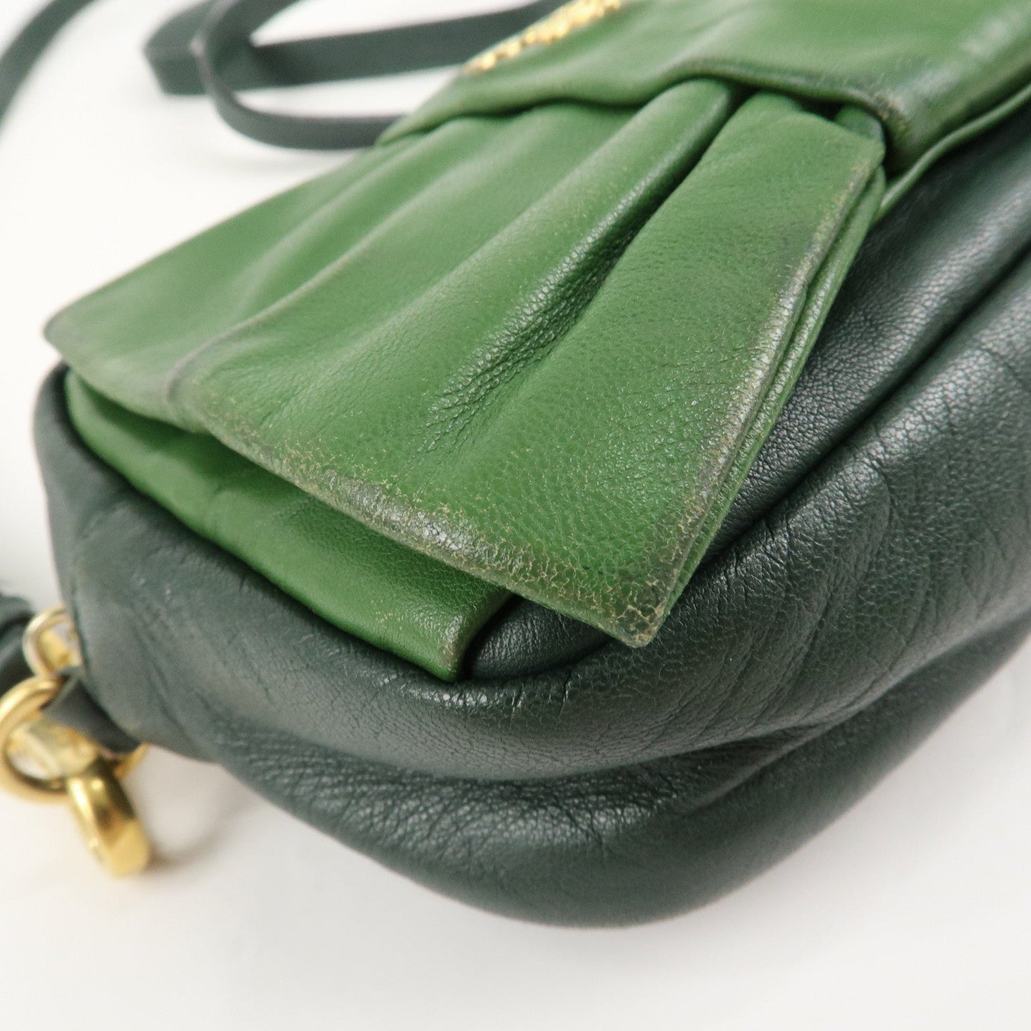 PRADA Logo Leather Ribbon Shoulder Bag Green BP0166  d