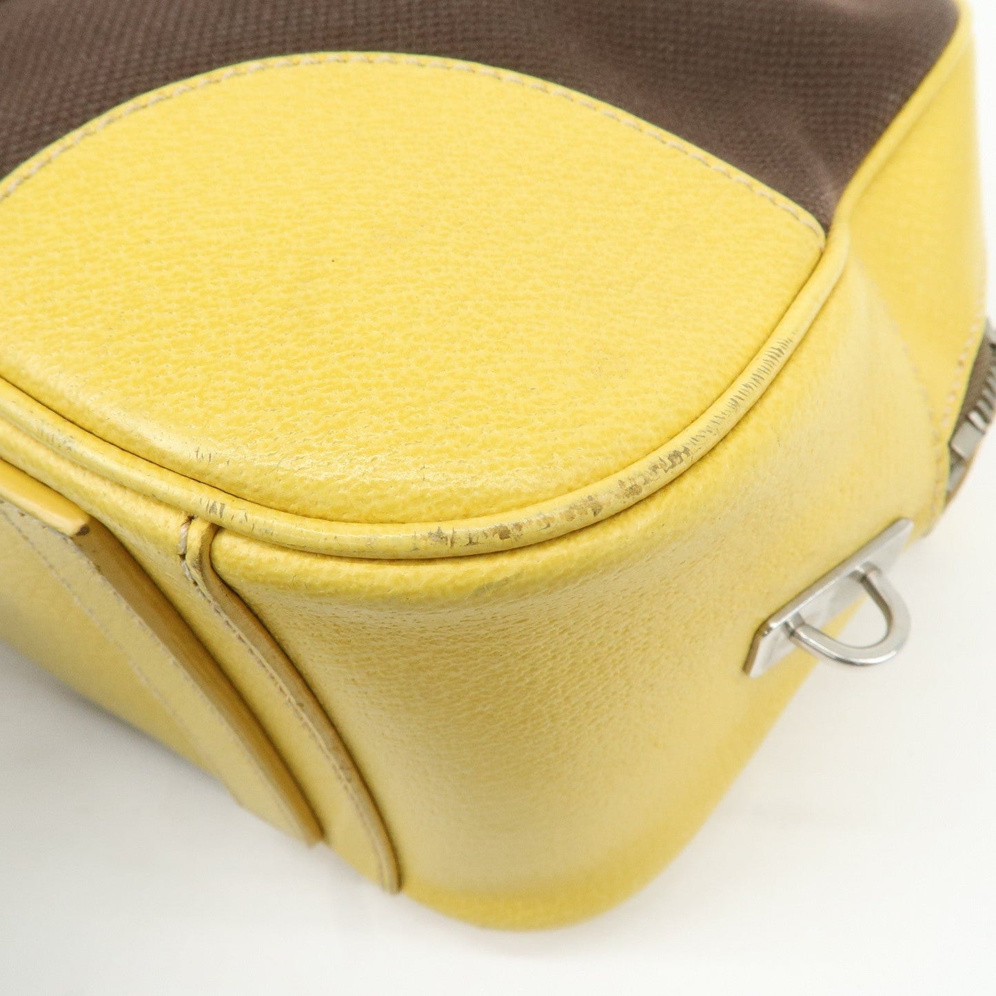 PRADA Canvas Leather Shoulder Bag Hand Bag Brown Yellow  d