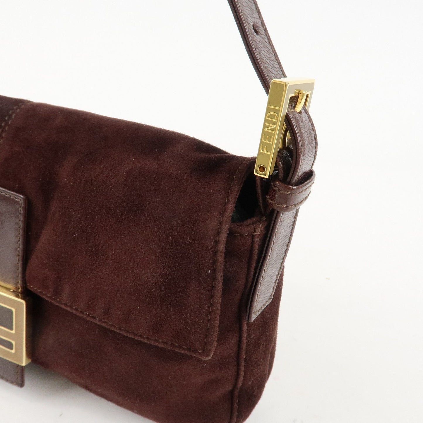 FENDI Suede Leather Shoulder Bag Dark Brown 26424  d