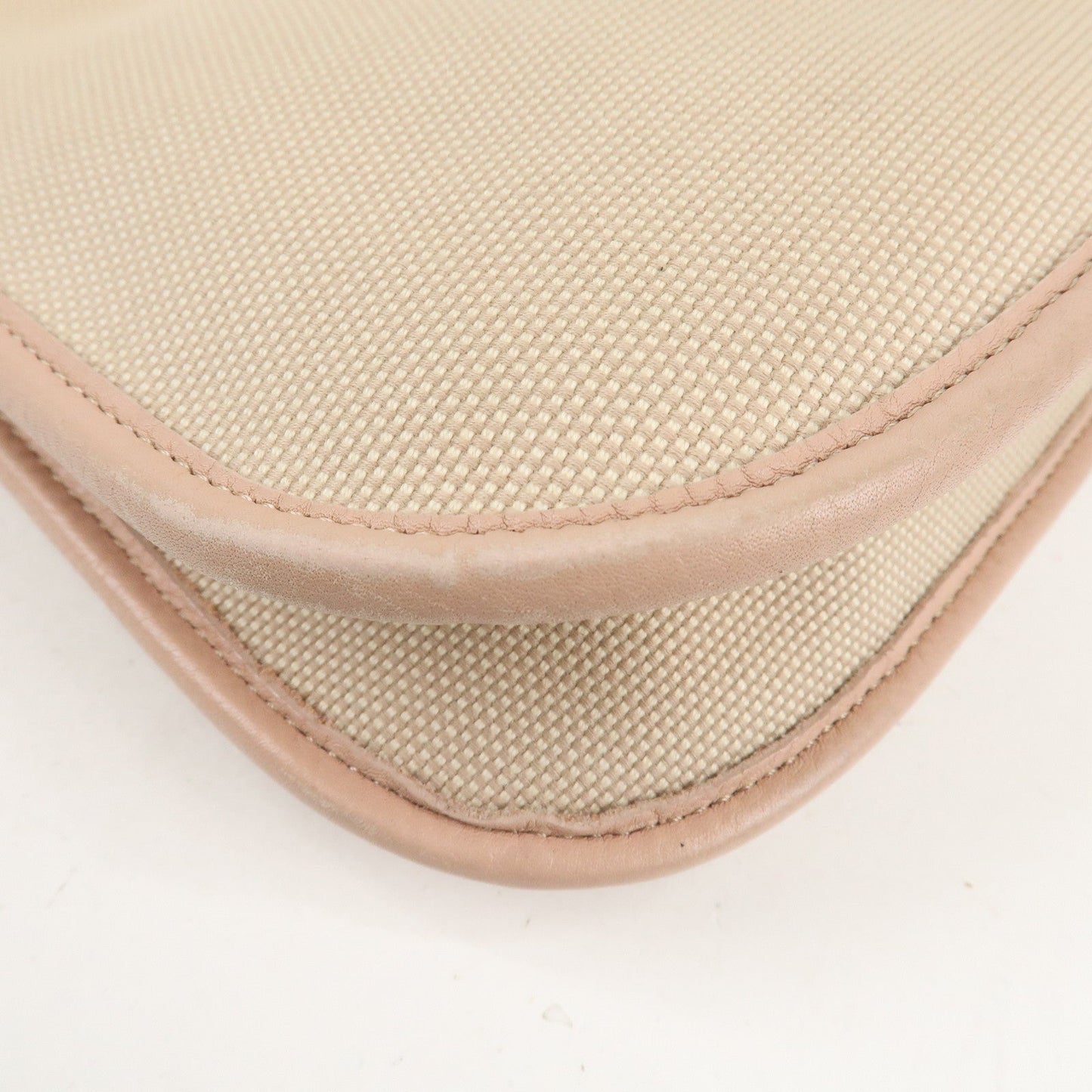 FENDI Logo Canvas Leather Shoulder Bag Beige Pink 8BT084  d