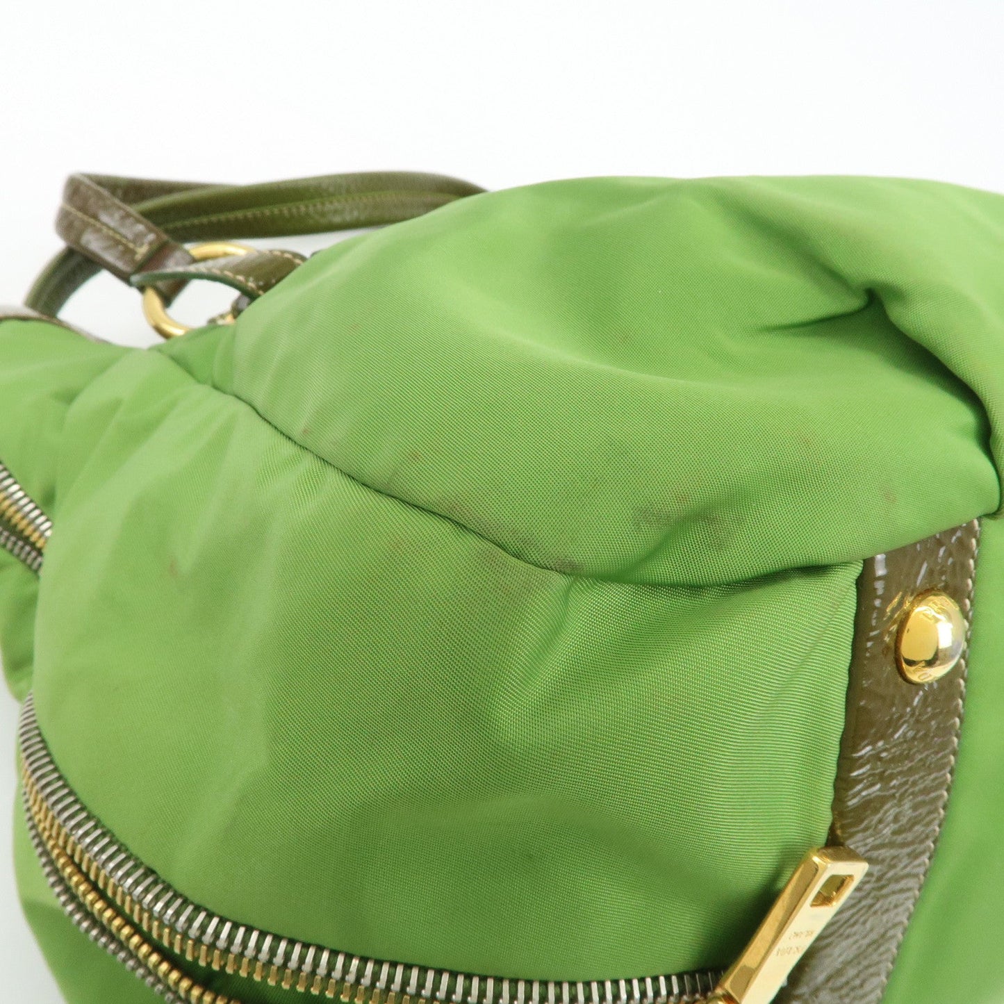 PRADA Nylon Patent Leather Tote Bag Shoulder Bag Green Khaki  d