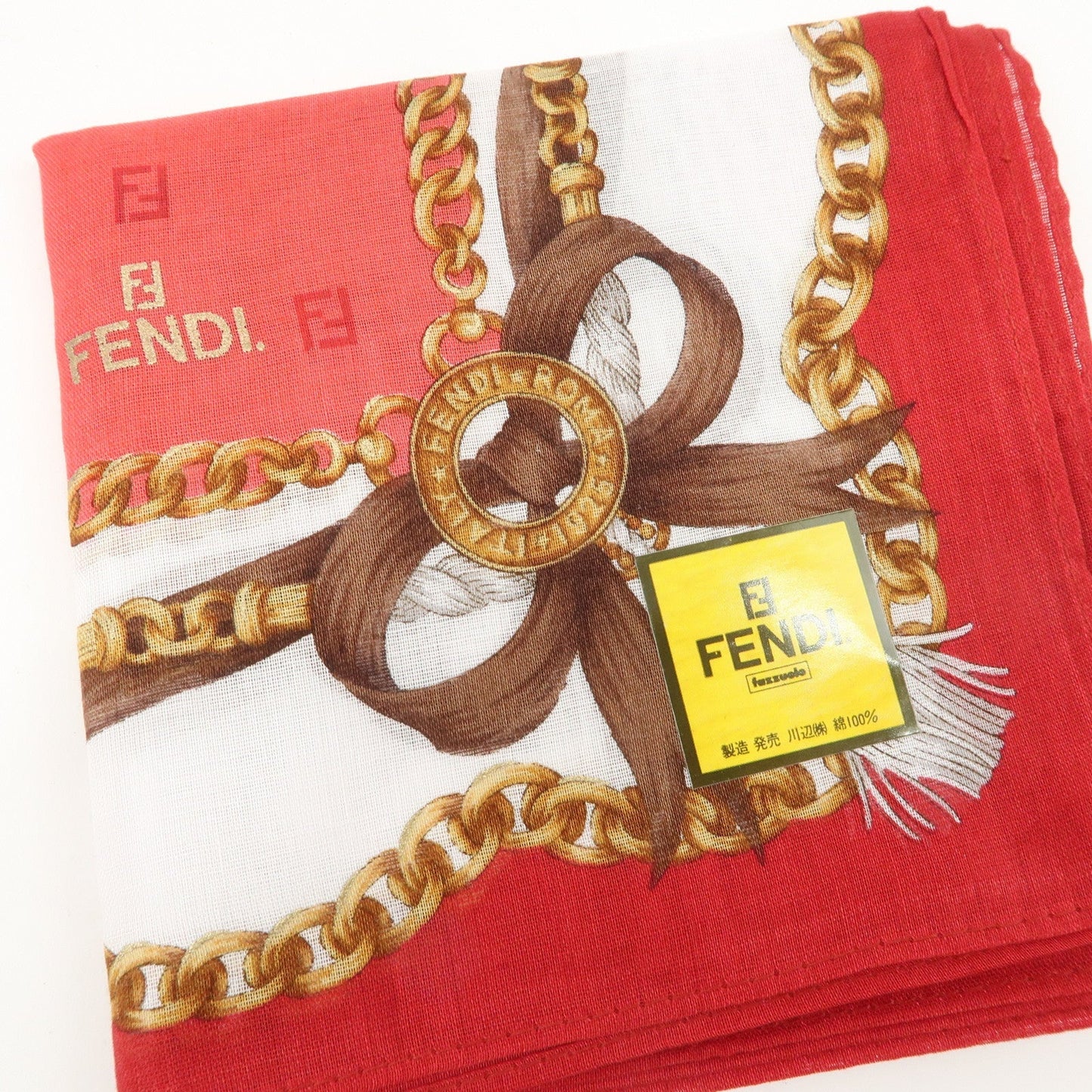 FENDI Set of 5 Cotton 100% Handkerchief White Navy Red Black  d