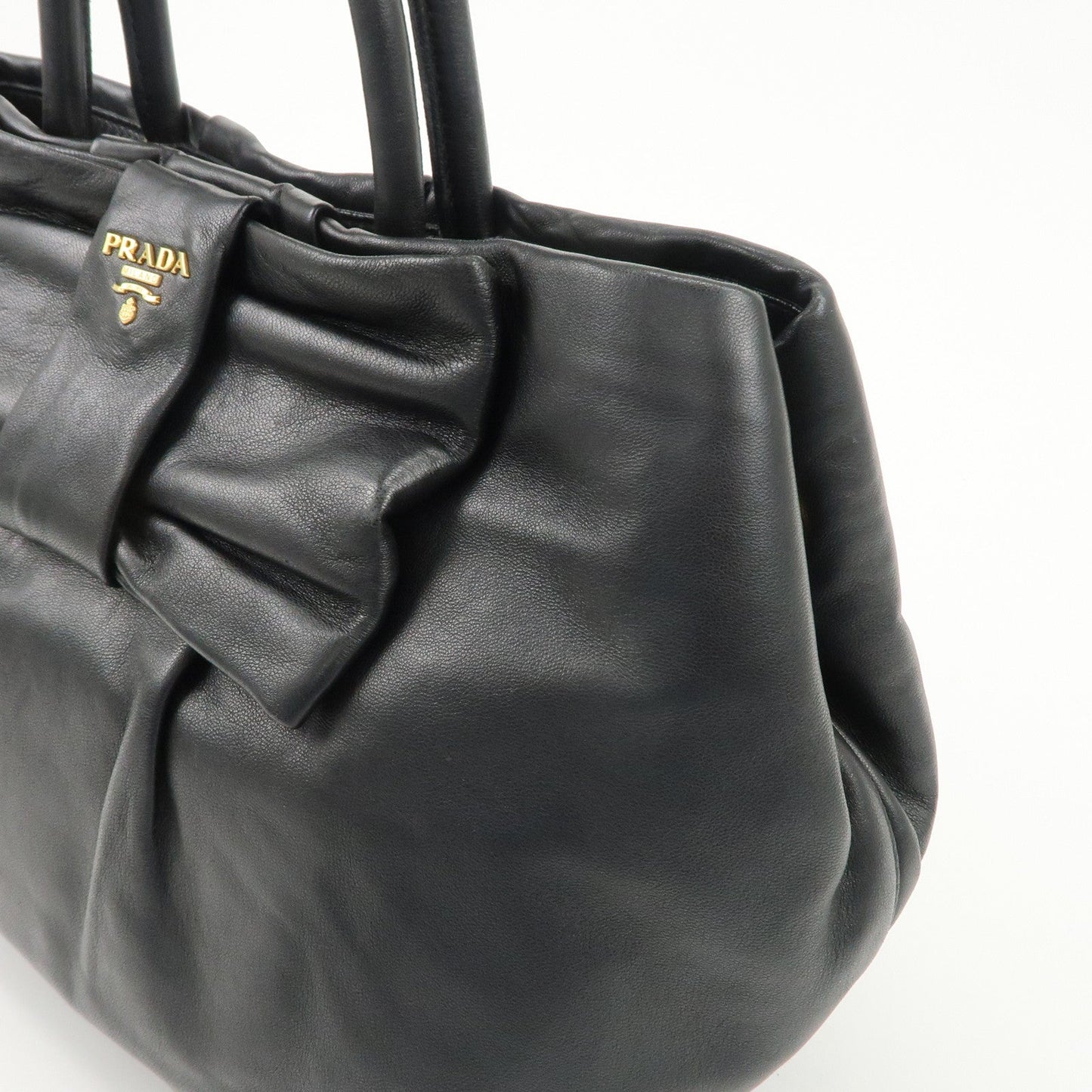 PRADA Leather Ribbon Tote Bag Hand Bag NERO Black BN1601  d