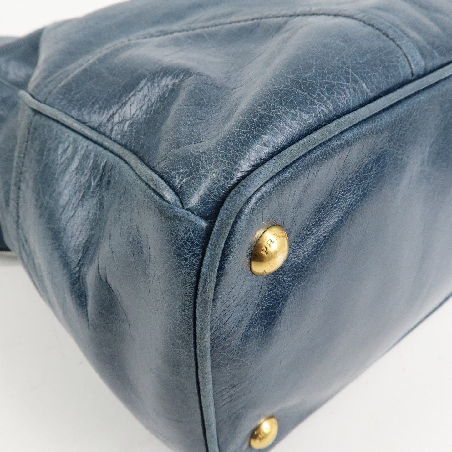PRADA Leather 2Way Bag Hand Bag Shoulder Bag Blue BN2325  d