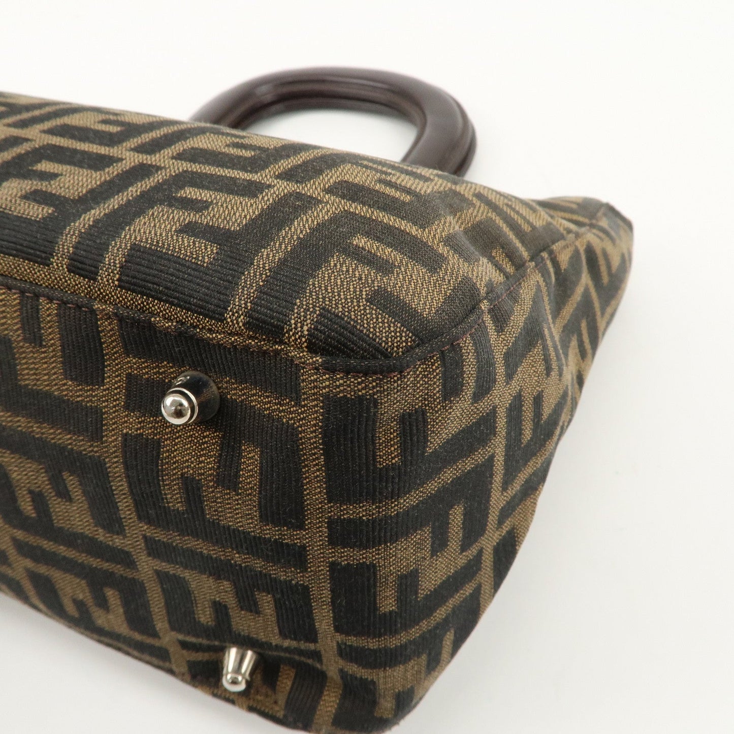 FENDI Zucca Canvas Leather Tote Bag Black Brown 26693  d