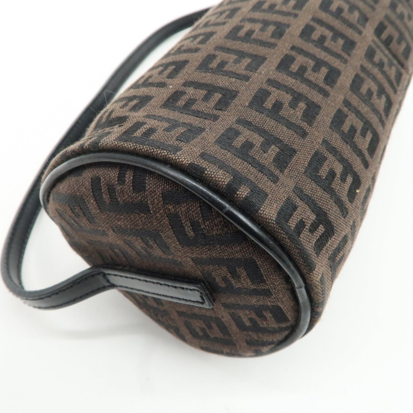 FENDI Zucchino Canvas Leather Pouch Hand Bag Black Brown 7N0016  d