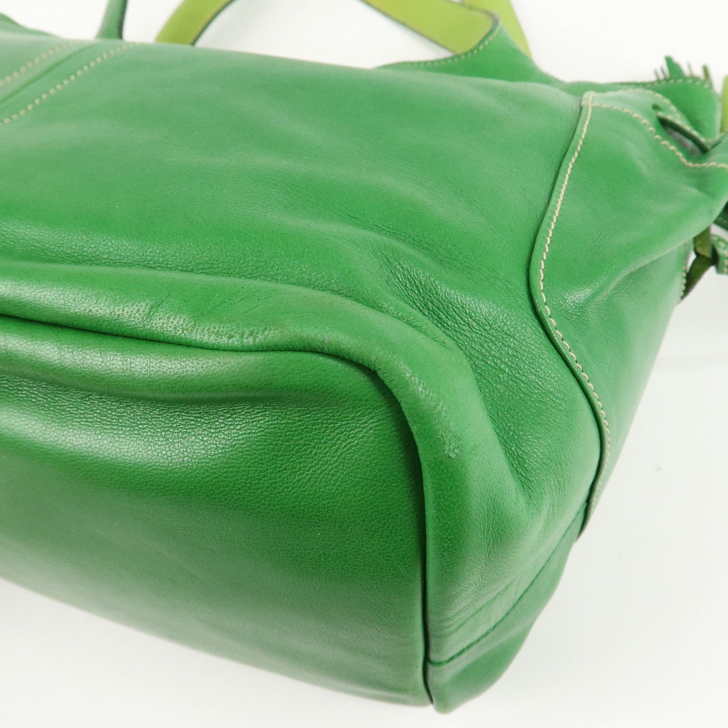 PRADA Logo Leather Tassel Shoulder Bag Hand Bag Green  d