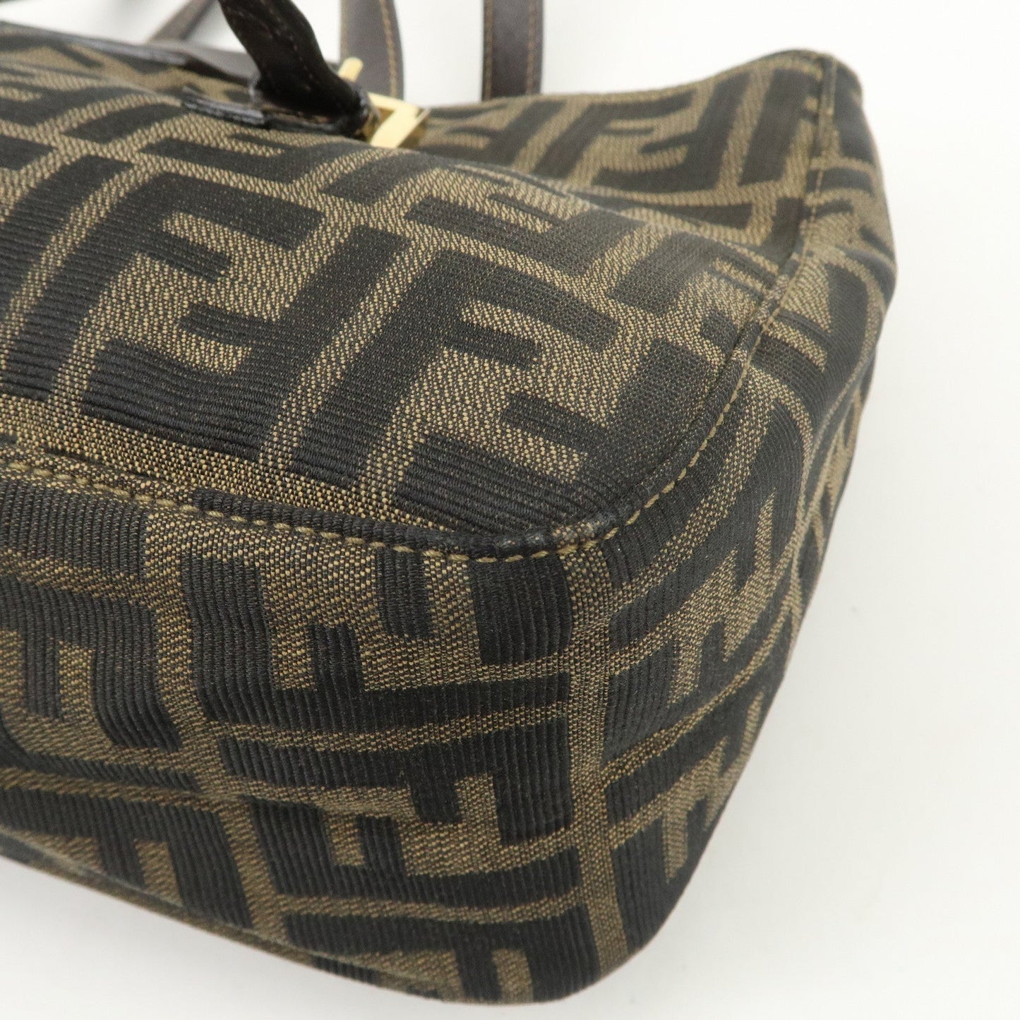 FENDI Zucca Canvas Leather Hand Bag Brown Black Gold Hardware  d