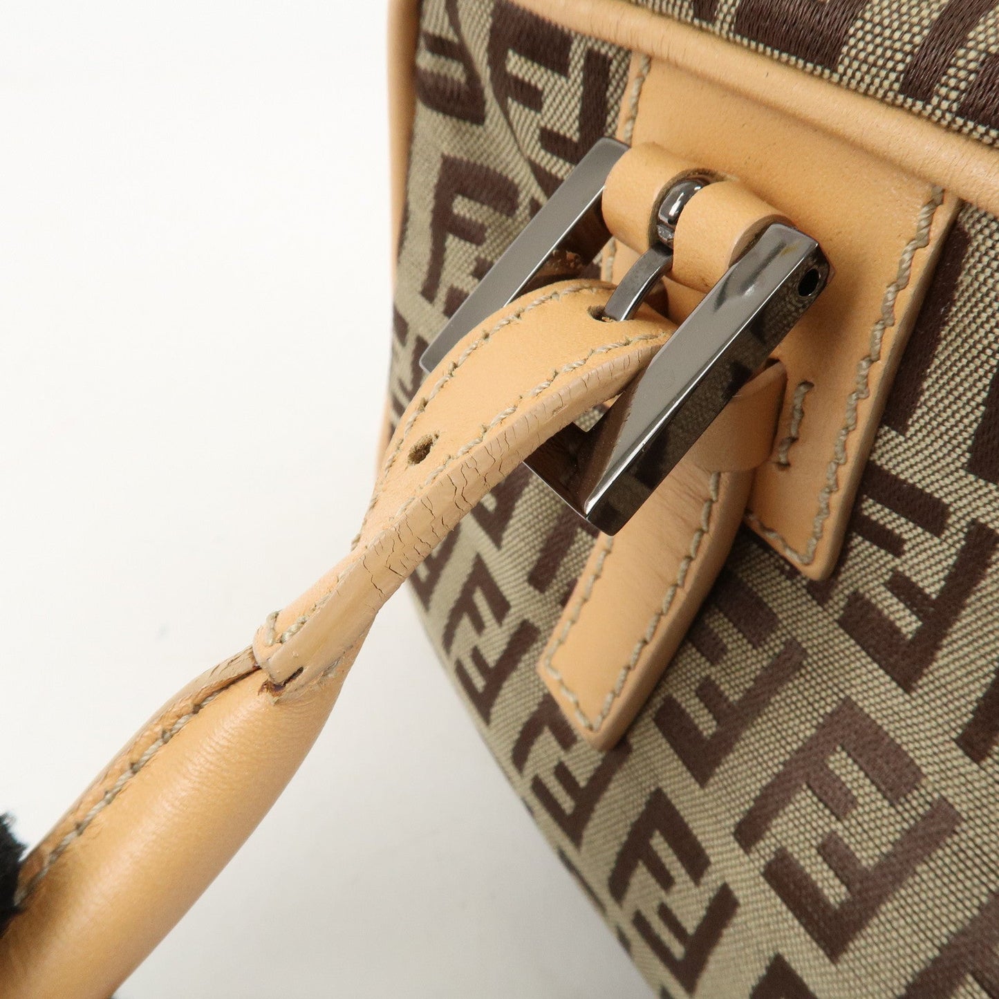 FENDI Zucchino Canvas Leather Small Boston Hand Bag Brown 8BN004  d