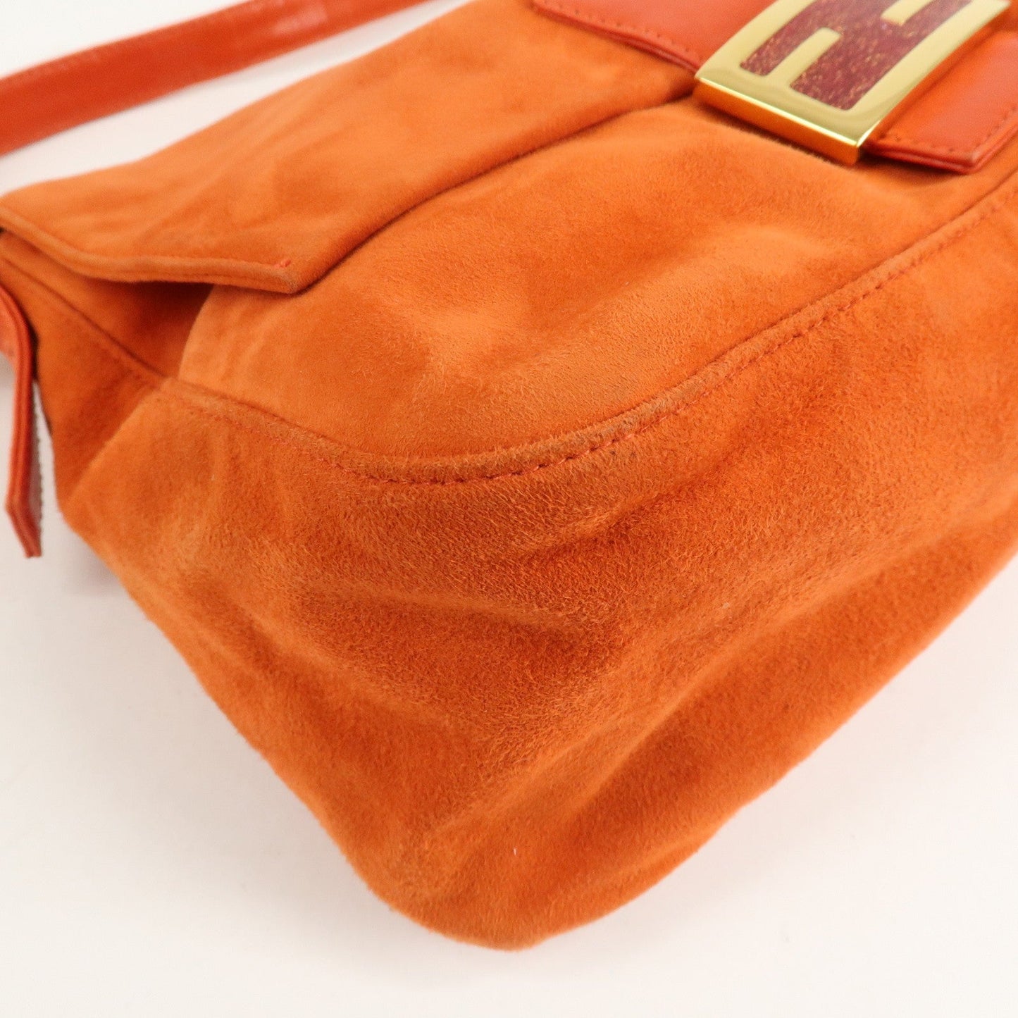 FENDI Mamma Baguette Suede Leather Shoulder Bag Orange 26325  d