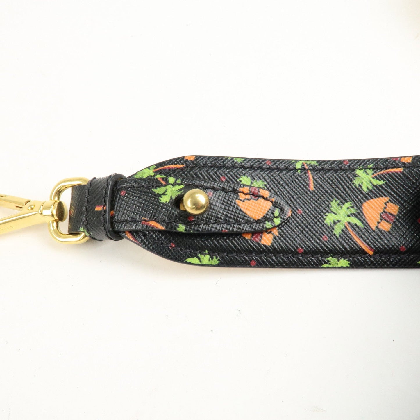 PRADA Leather Palmtree Pattern Shoulder Strap Black  d