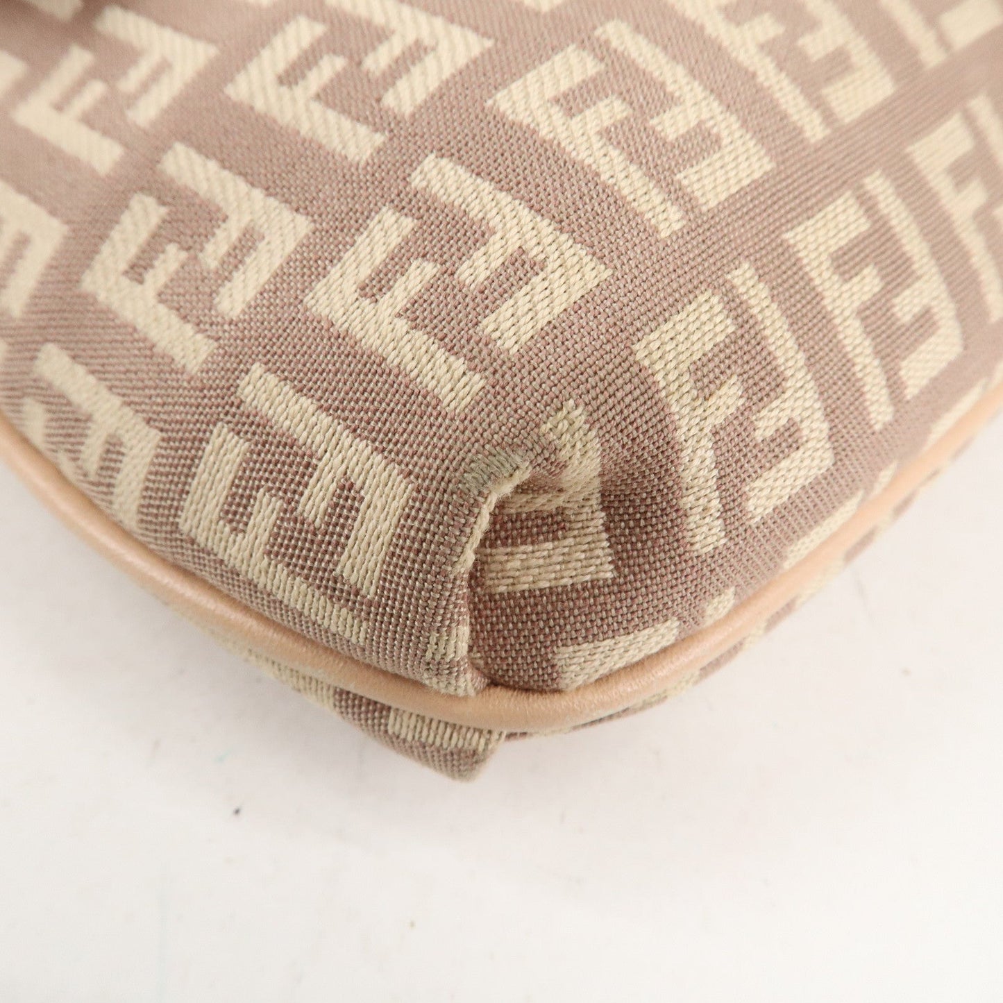 FENDI Zucchino Canvas Leather Shoulder Bag Pink Beige 8BT075  d
