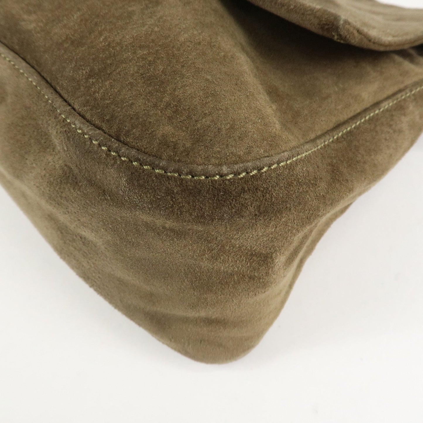 FENDI Mamma Baguette Suede Shoulder Bag Khaki 8BR001  d