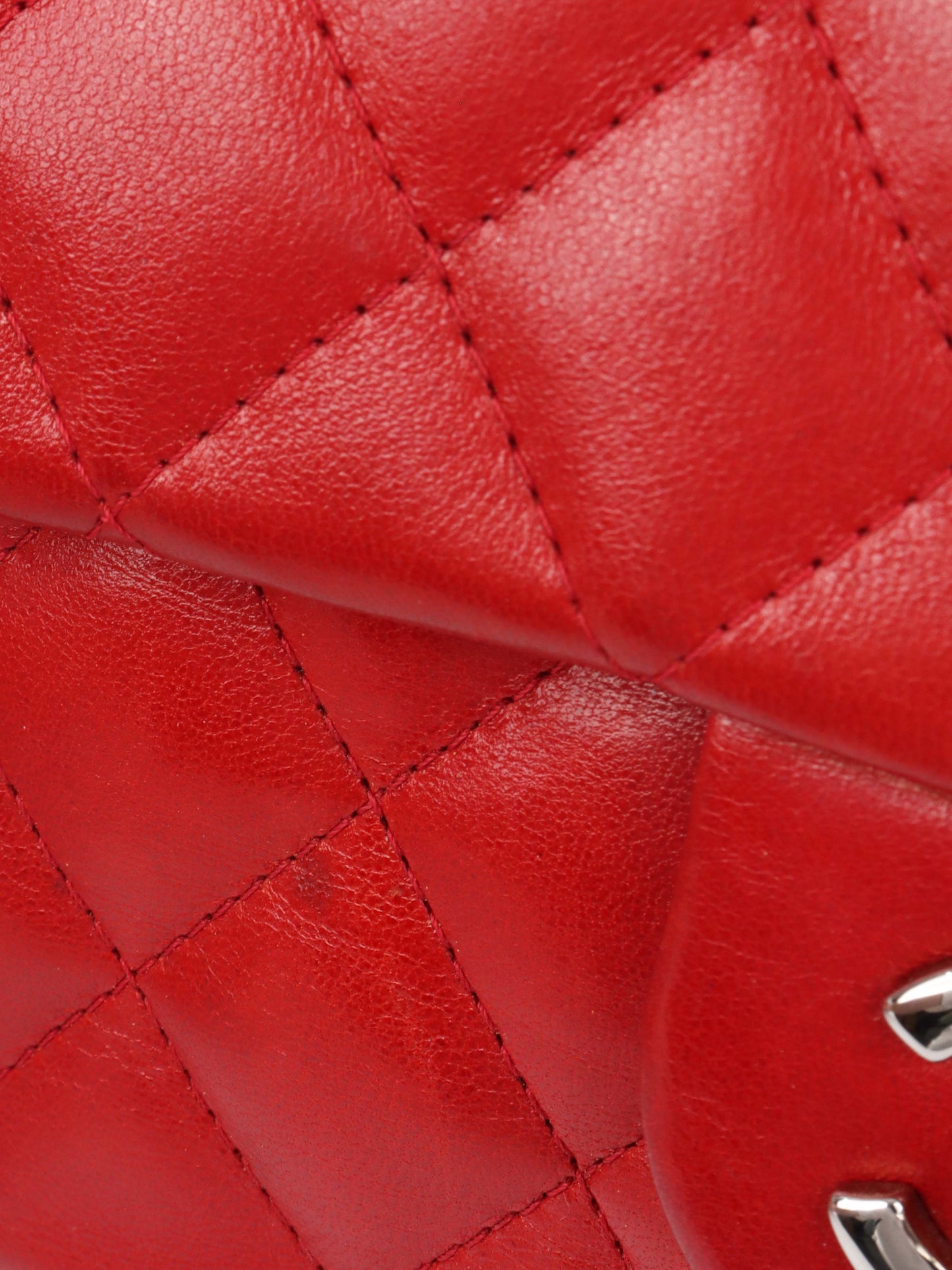 Chanel Red Lambskin East West Classic Flap Bag.
