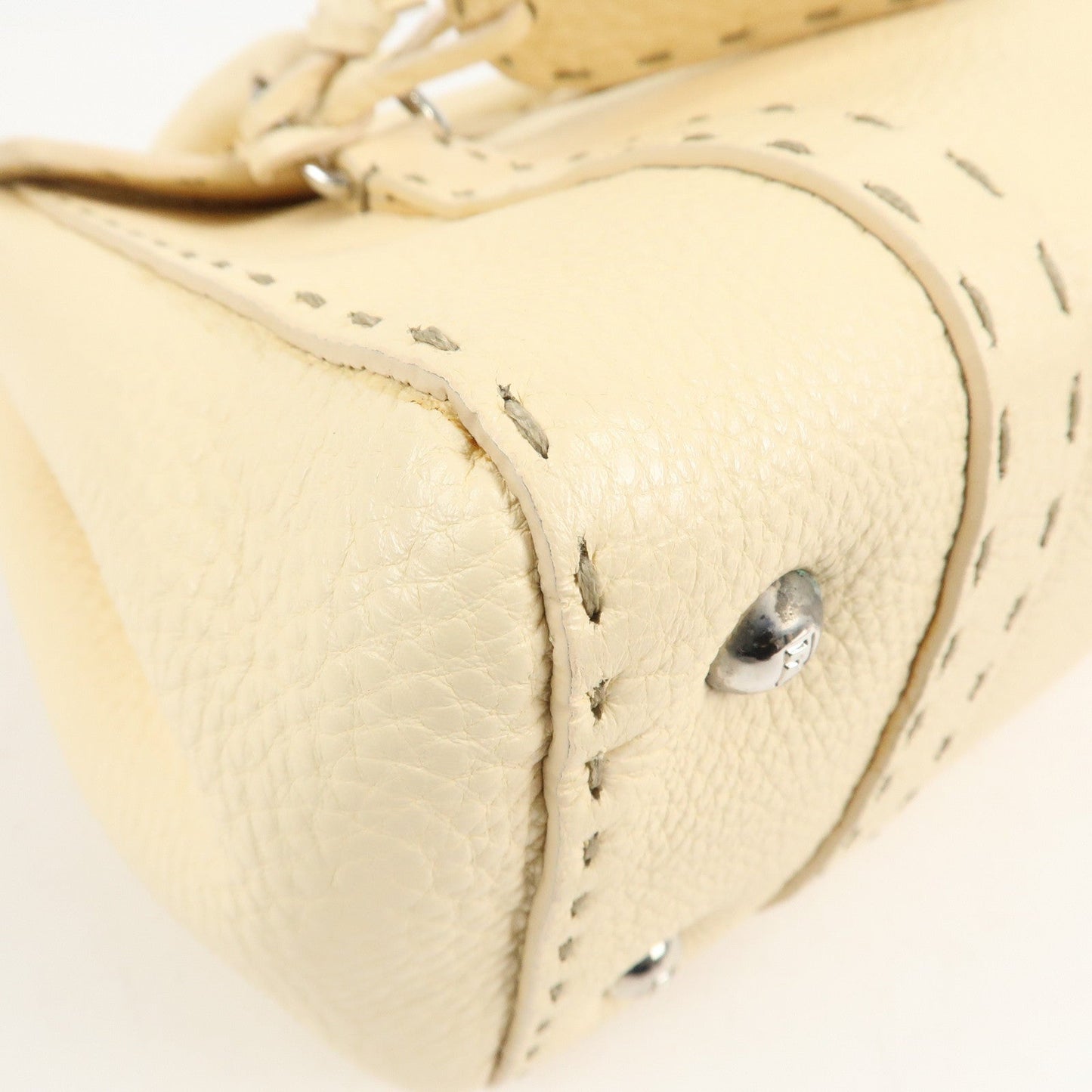 FENDI Selleria Leather Mini Linda Hand Bag Cream 8BR486  d