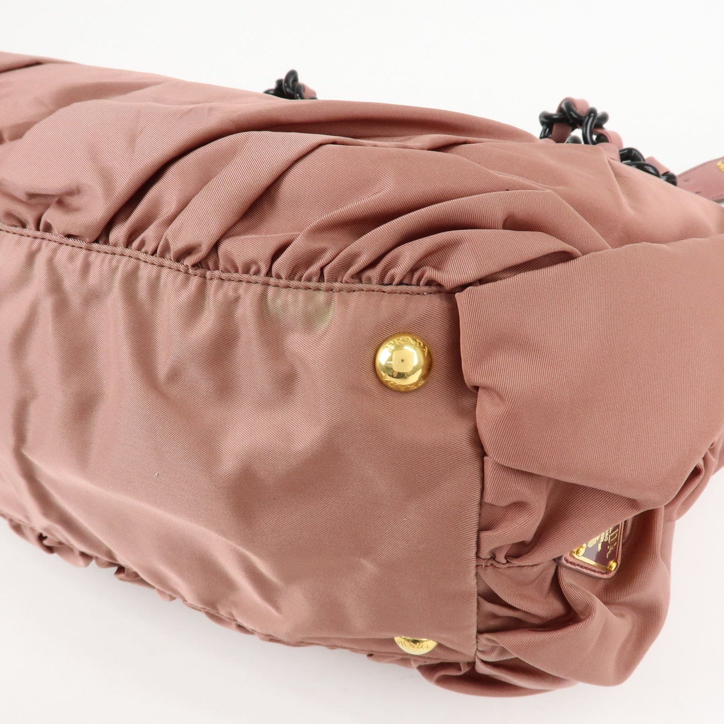Prada Nylon Leather Gathered Chain Shoulder Tote Bag Pink Black  d
