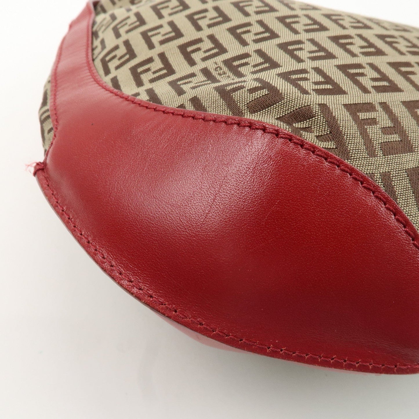 FENDI Zucchino Canvas Leather Shoulder Bag Khaki Brown Red 8BR465  d
