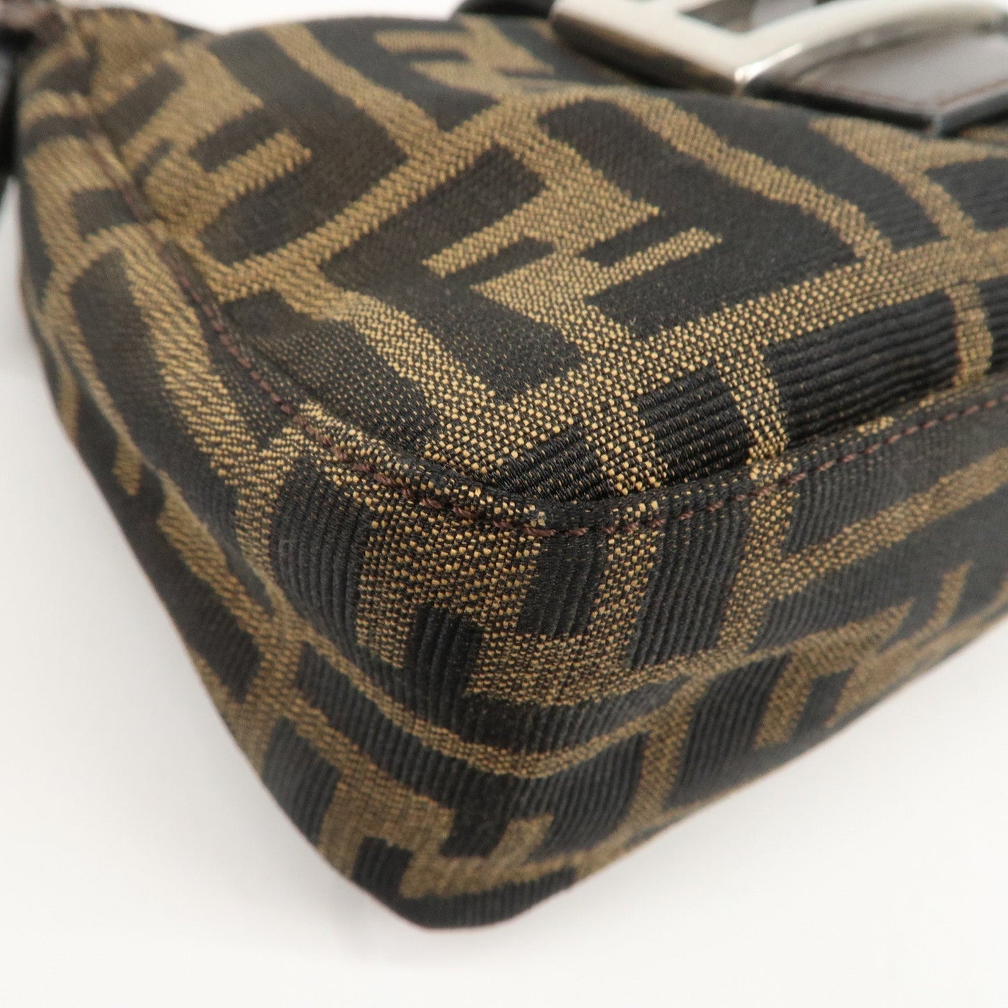 FENDI Zucca Canvas Leather Hand Bag Brown Black  d
