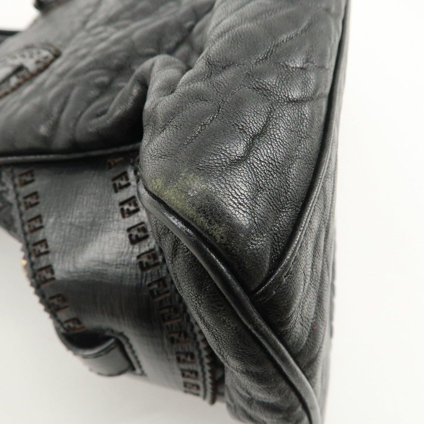 FENDI Ethnico Zucca Canvas Leather Shoulder Bag Black 8BN157  d