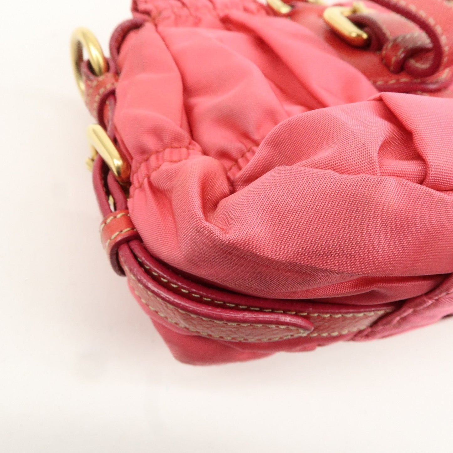 PRADA Nylon Leather 2Way Bag Shoulder Bag Hand Bag Gathered BN1388  d