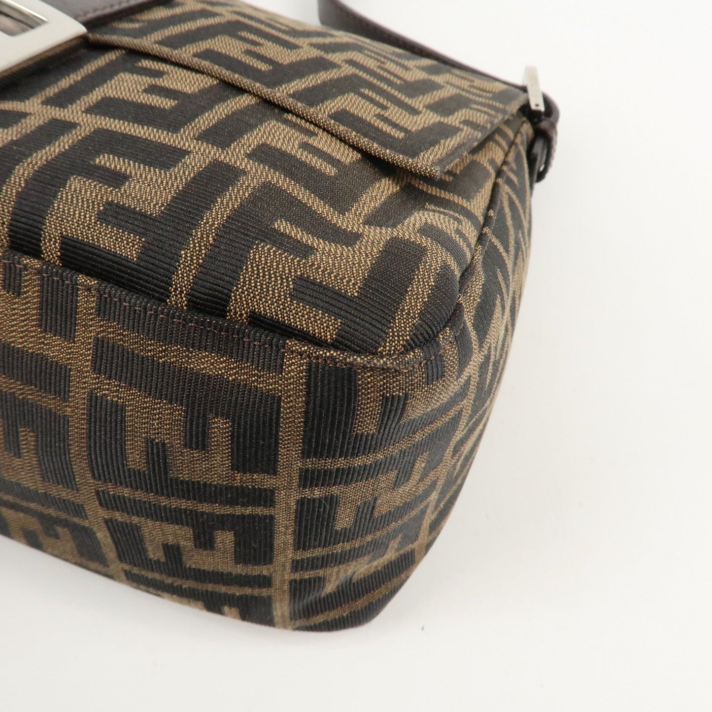 FENDI Mamma Baguette Zucca Canvas Shoulder Bag Brown Black 26325  d