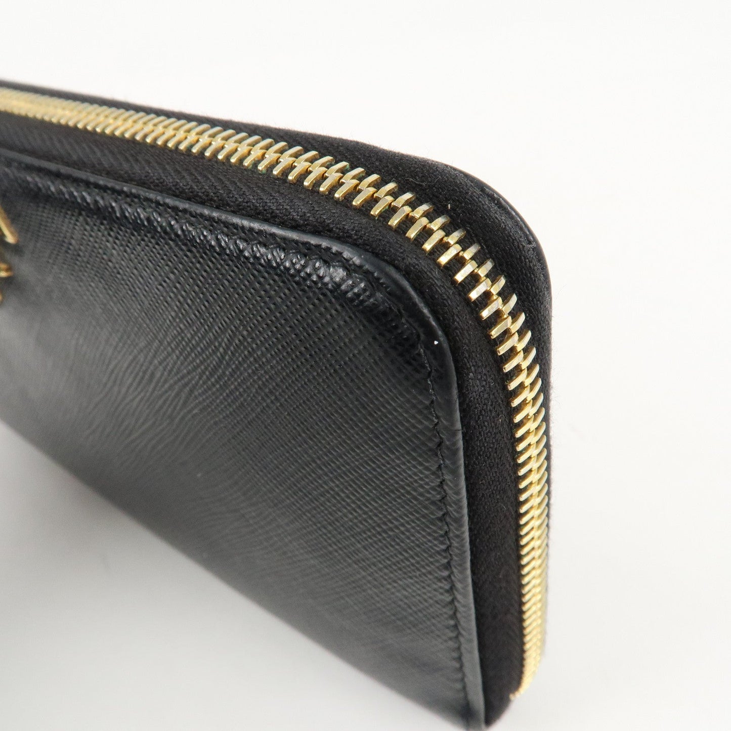 PRADA Saffiano Leather Round Zipper Long Wallet Black 1M0506  d