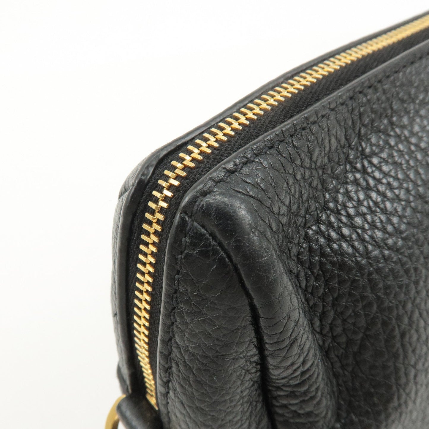 PRADA Logo Leather Pouch Cosmetic Pouch Black  d