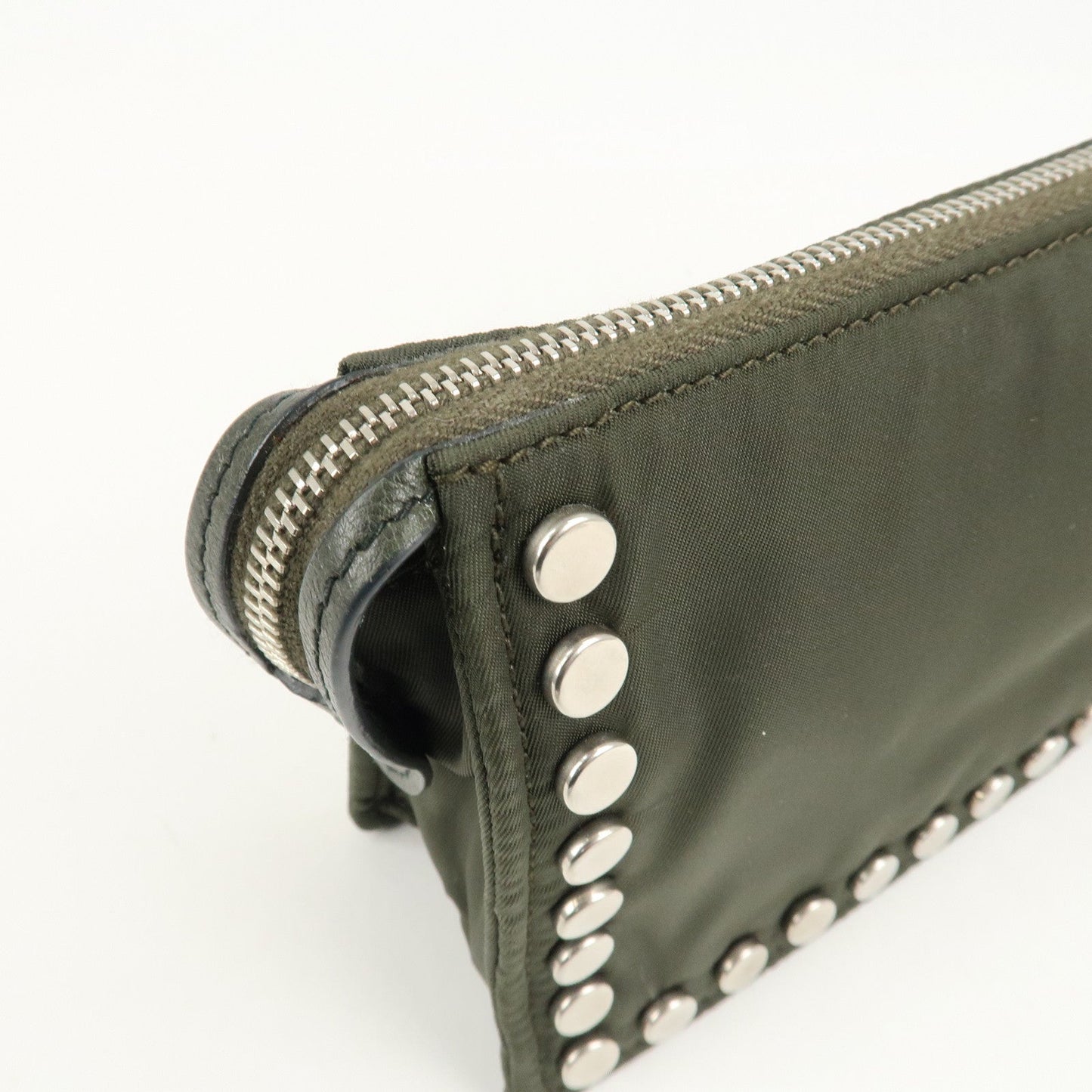 PRADA Tessuto Travel Pouch Studs Military Silver HDW  d