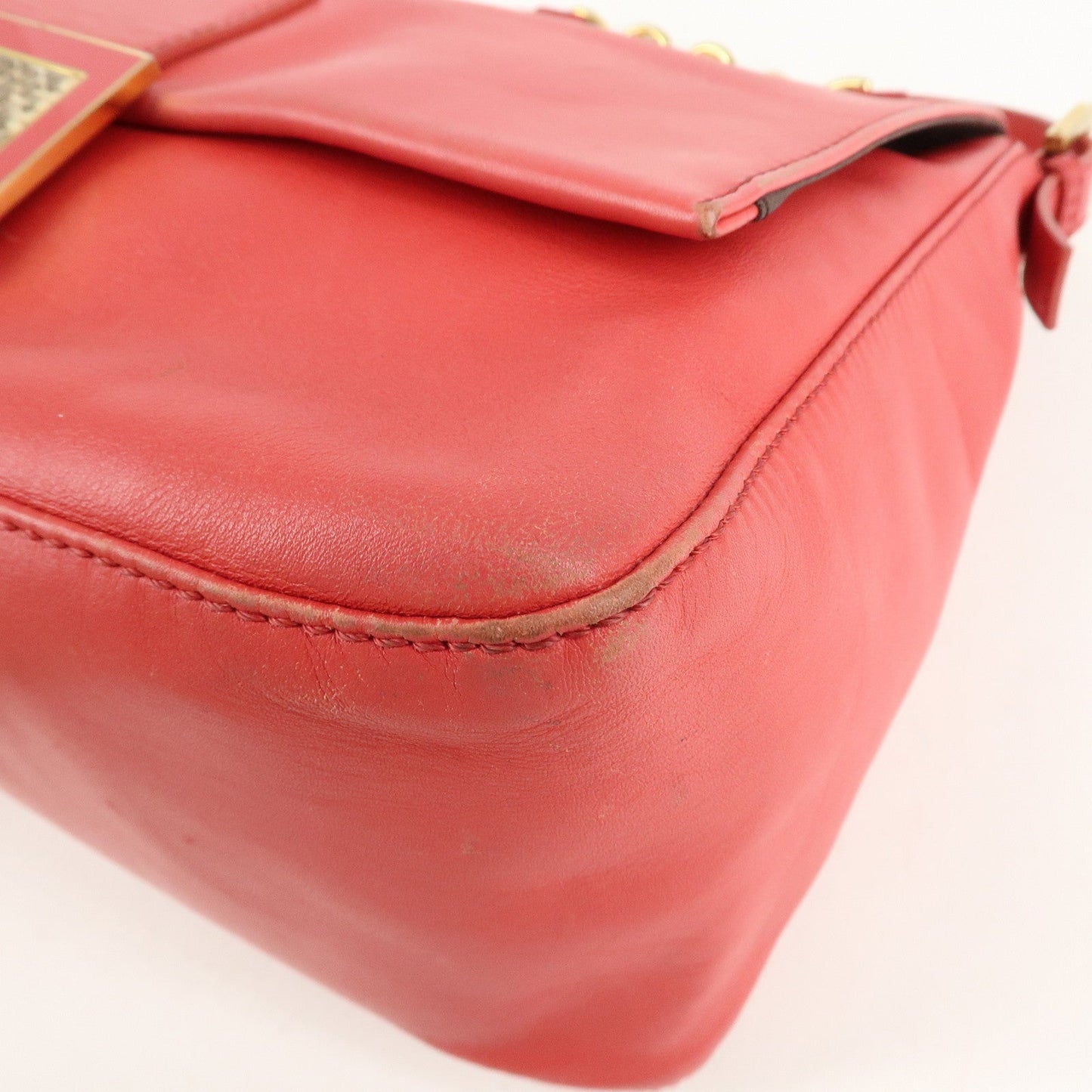 FENDI Big Mamma Baguette Leather Chain Shoulder Bag Pink 8BR638  d