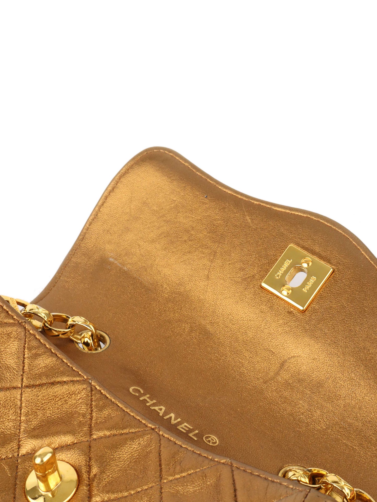 Chanel Gold Matellic   Chain Bag.