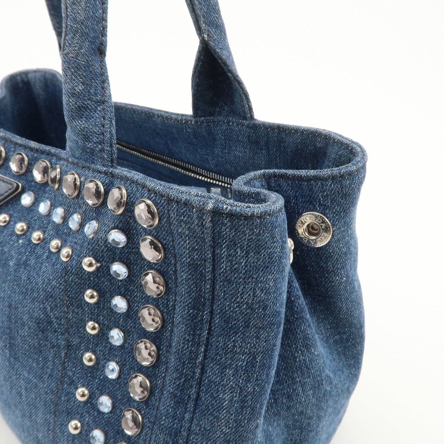 PRADA Logo Canapa Mini Denim Bijou 2Way Tote Bag Denim Blue 1BG439  d