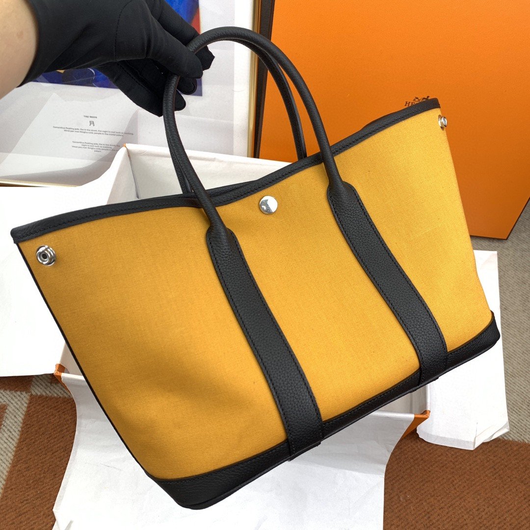 Top Quality Garden Party 36 Canvas Tote Bag Yellow/Black For Women, Womens Handbags, Shoulder Bags 14.2in/36cm