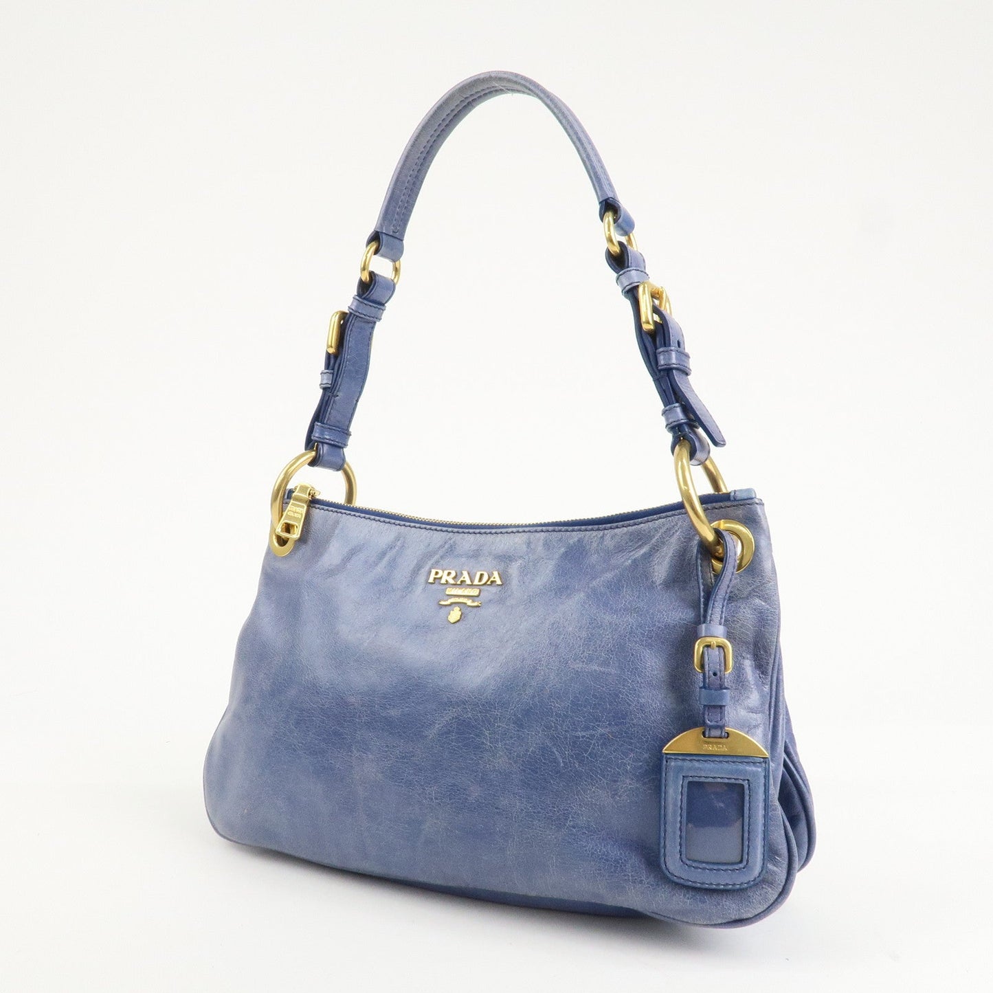PRADA Leather Shoulder Bag Hand Bag Blue BR4984  d