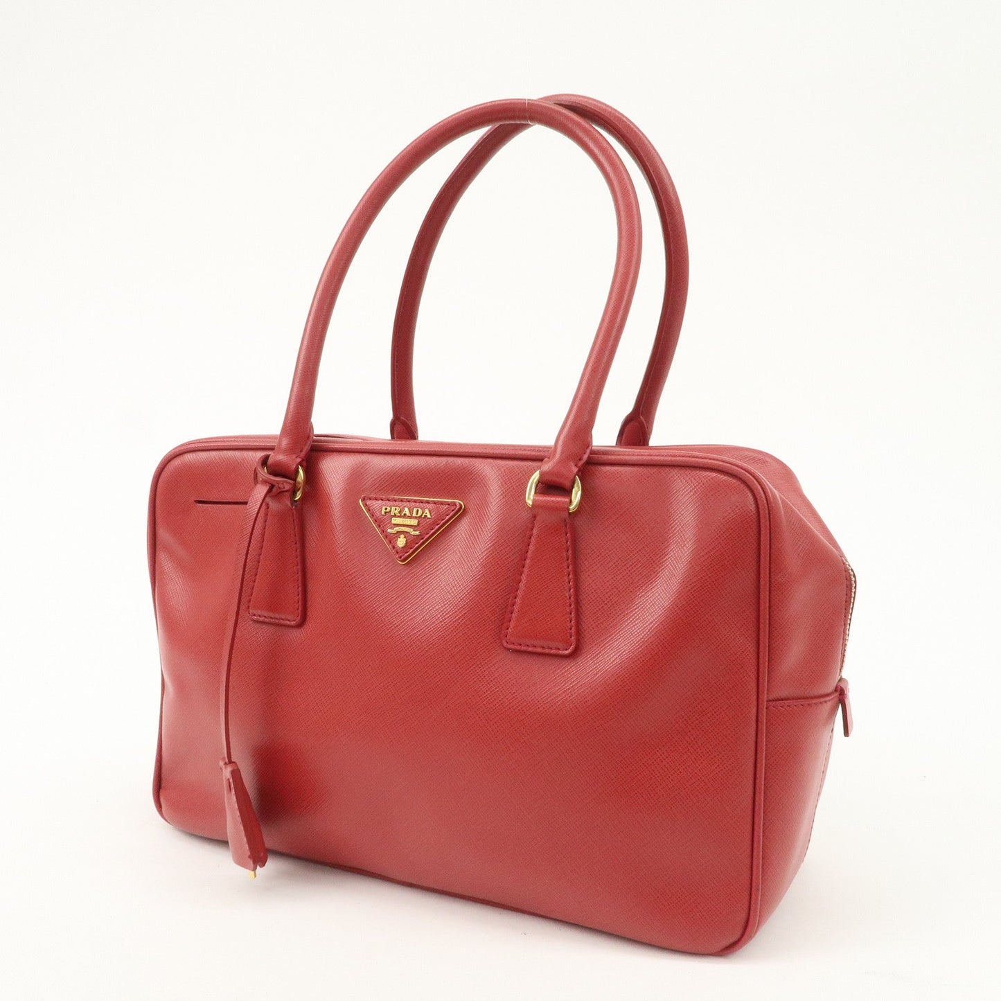PRADA Triangle Logo Saffiano Leather Boston Bag Hand Bag Red BL0095  d