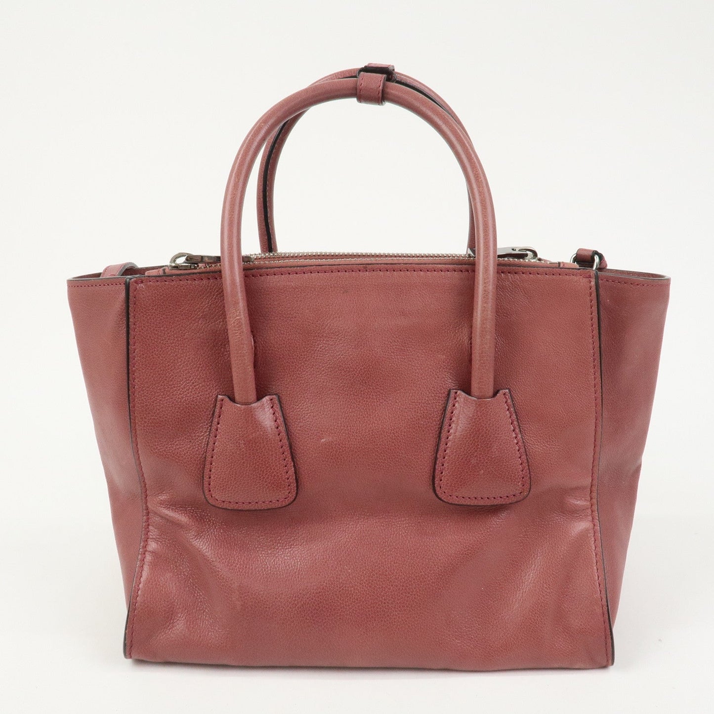 PRADA Triangle Logo Leather 2Way Bag Tote Bag Hand Bag Pink B2625M