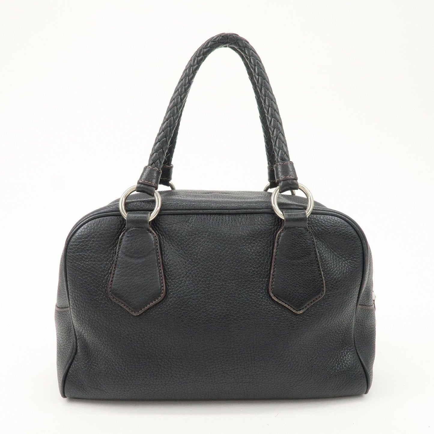 PRADA Logo Leather Hand Bag Mini Boston Bag Black BL0471  d