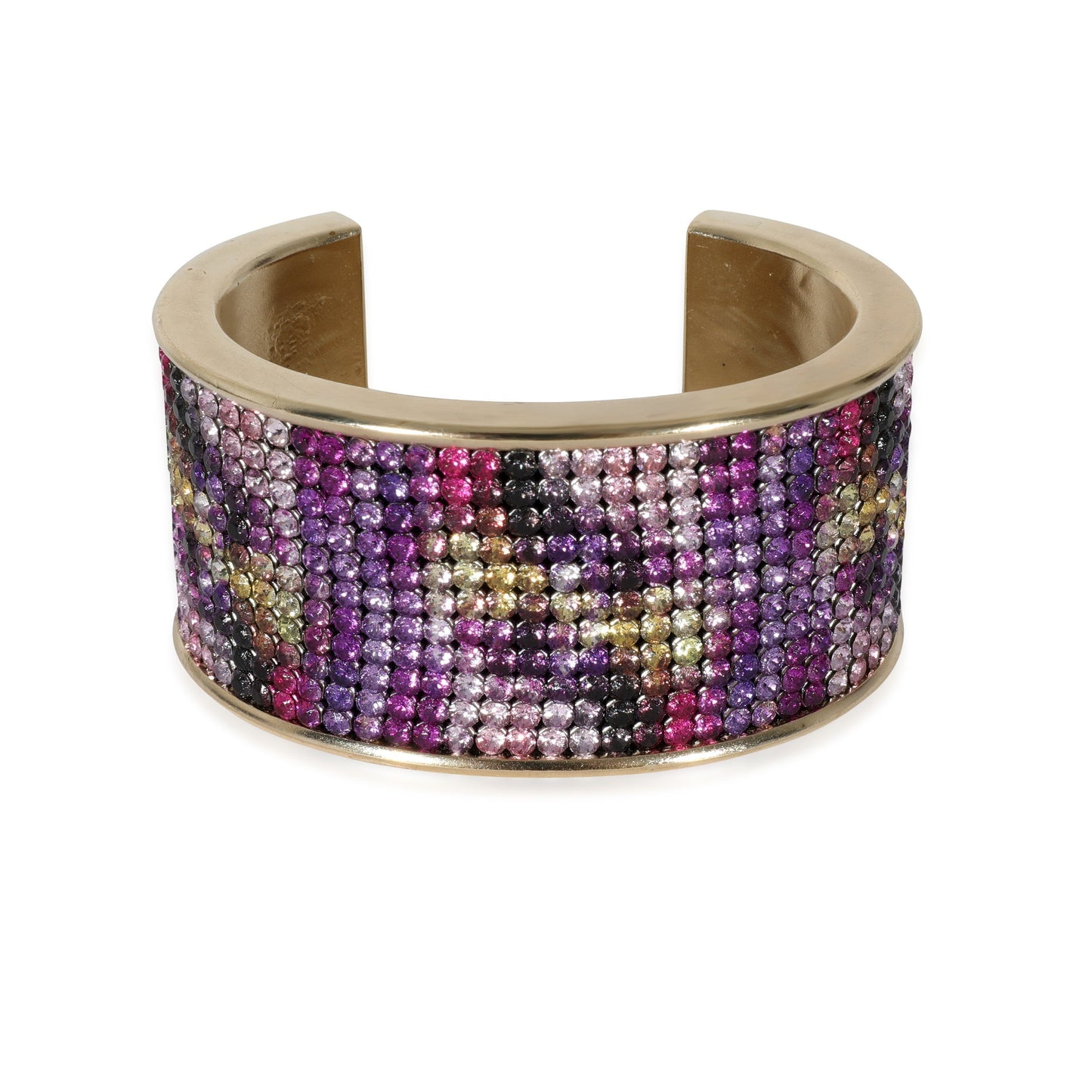 CHANEL 2015 Multi-Color Strass Wide Gold Plated Cuff Bracelet