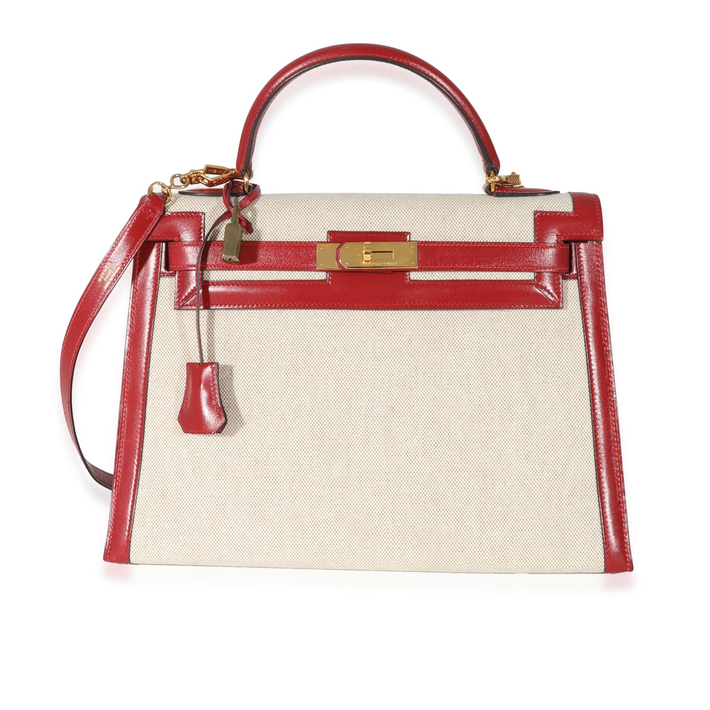 Hermes Kelly 32   Rouge Box Natural Toile Sellier
