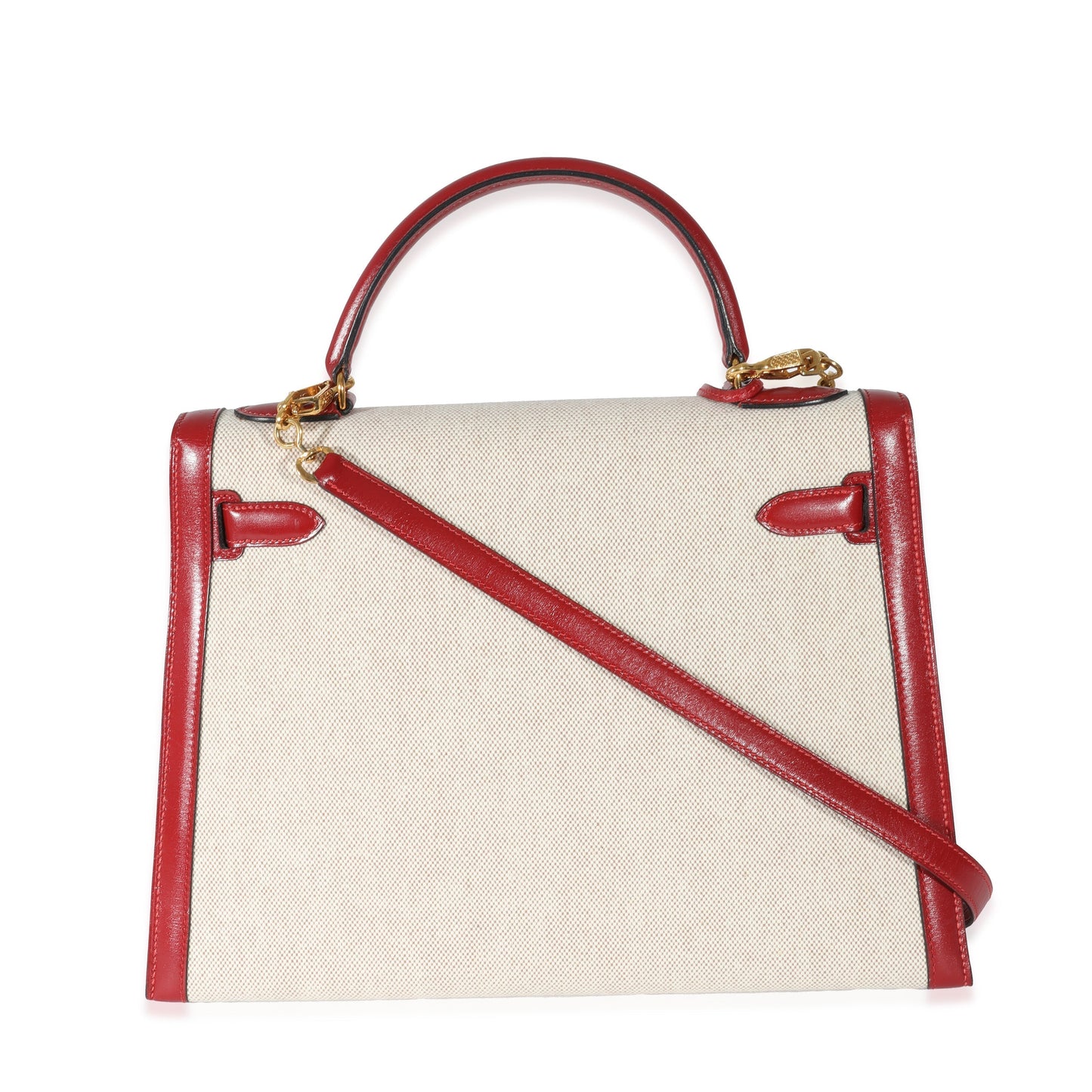 Hermes Kelly 32   Rouge Box Natural Toile Sellier